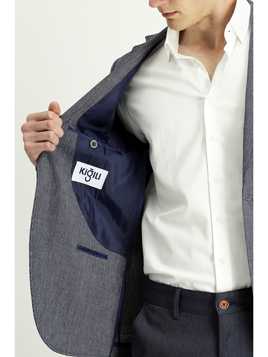 Lacivert Regular Fit Keten Karışımlı Çizgili Spor Ceket-5