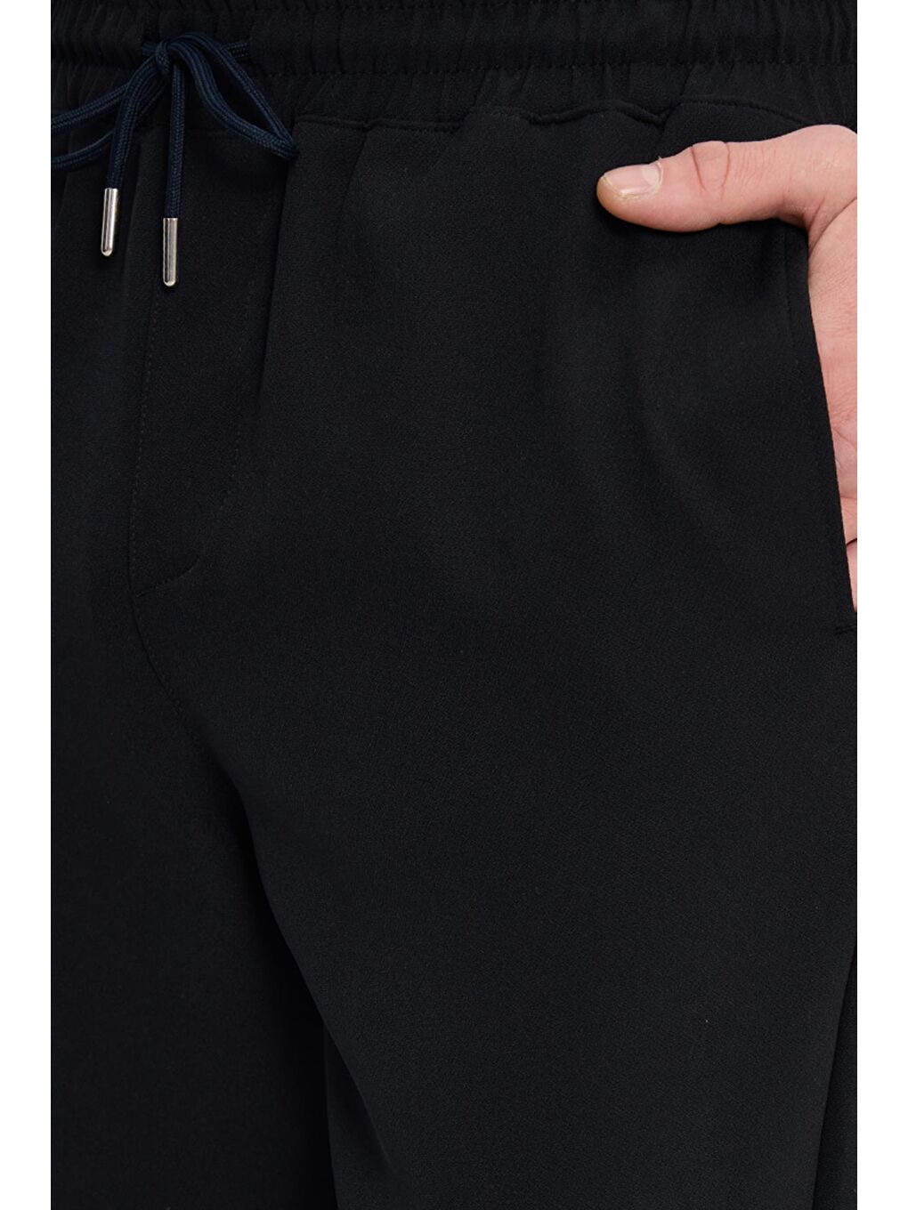 Erkek Regular Fit Beli Lastikli Bağcıklı Jogger Siyah Pantolon Rahat Kesim Yan Cepli-5