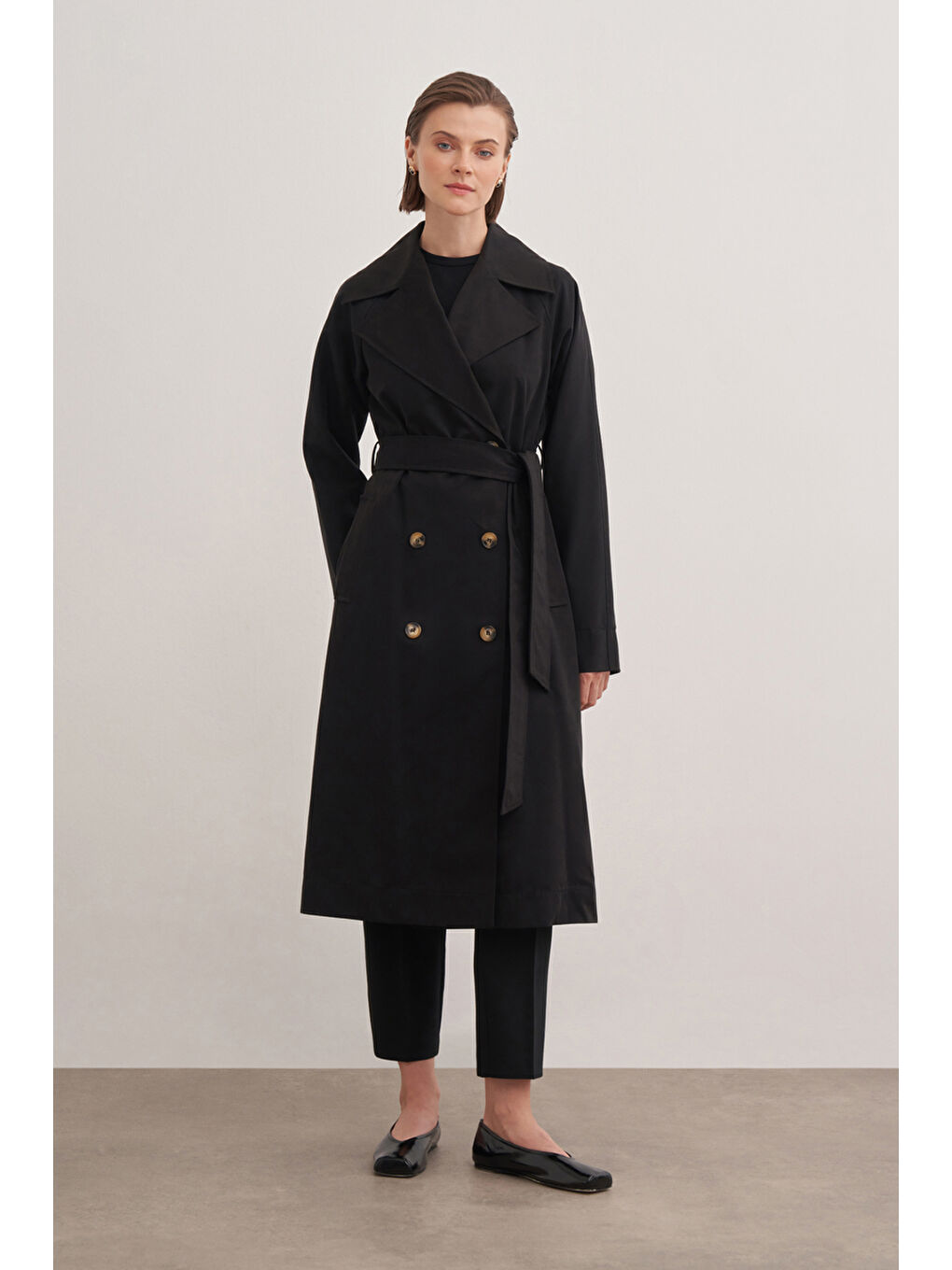 Siyah 7163111  Regular Trençkot-1