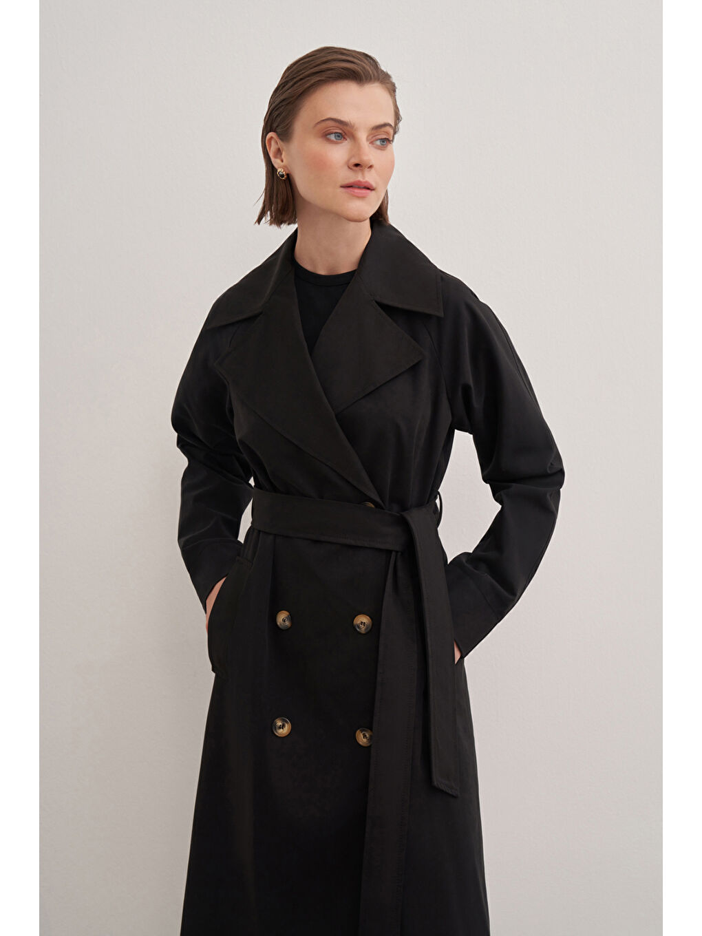 Siyah 7163111  Regular Trençkot-4