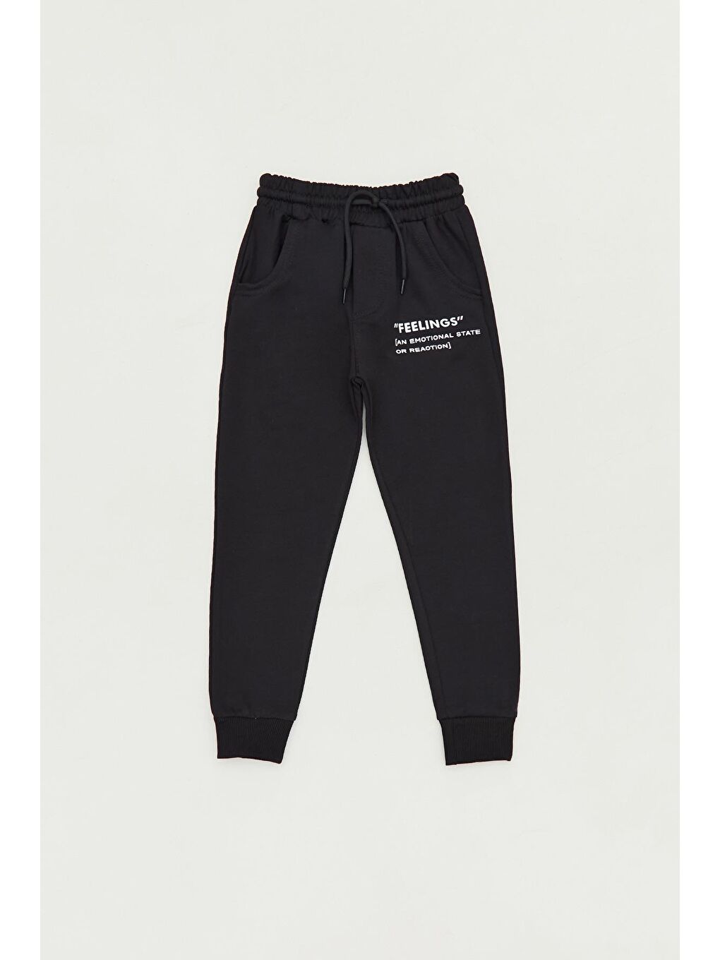 Siyah Baskılı Beli Bağcıklı Jogger Erkek Çocuk Eşofman Altı