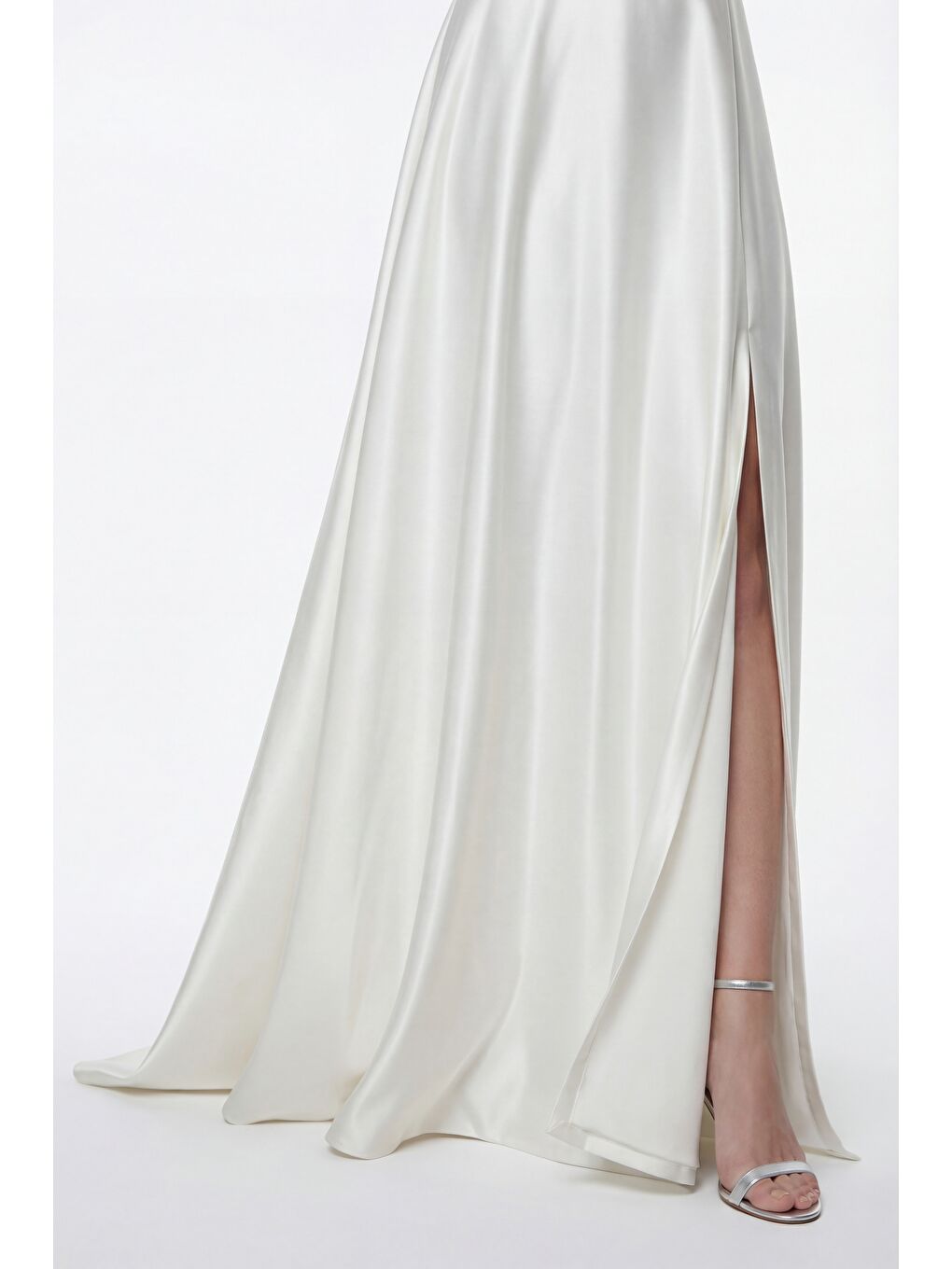 Kadın Ekru Kare Yaka Balon Kol Yırtmaçlı Söz Nişan Nikah Abiye Elbise-4