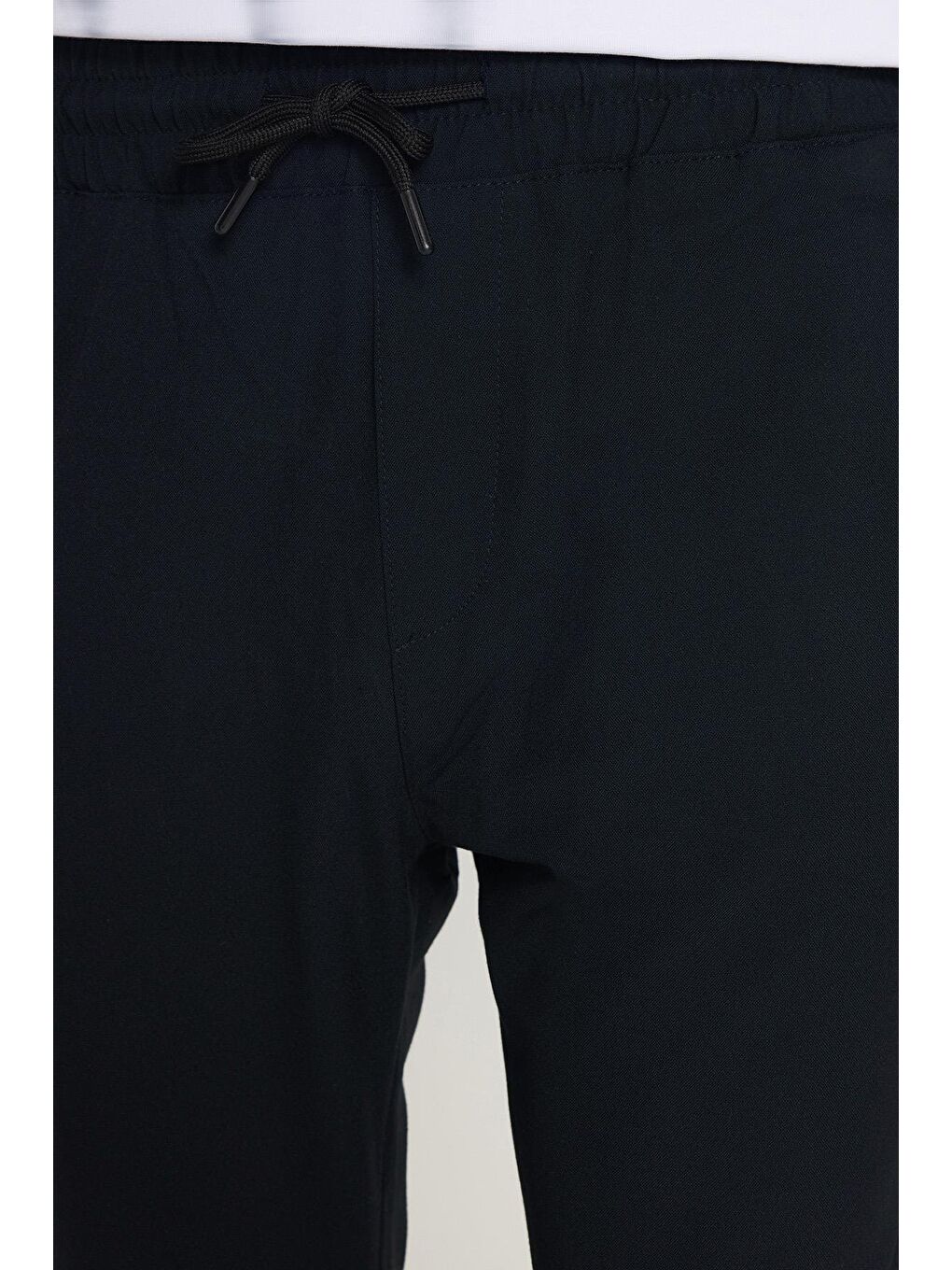 Erkek Slim Fit Dar Kesim Pamuklu Lastikli Beli Bağcıklı Lacivert Pantolon-2