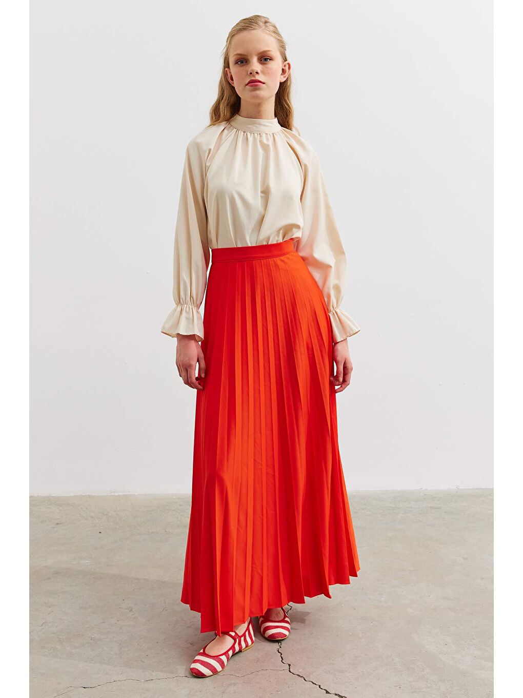 Turuncu Pilisoley Krep Etek - Oranj