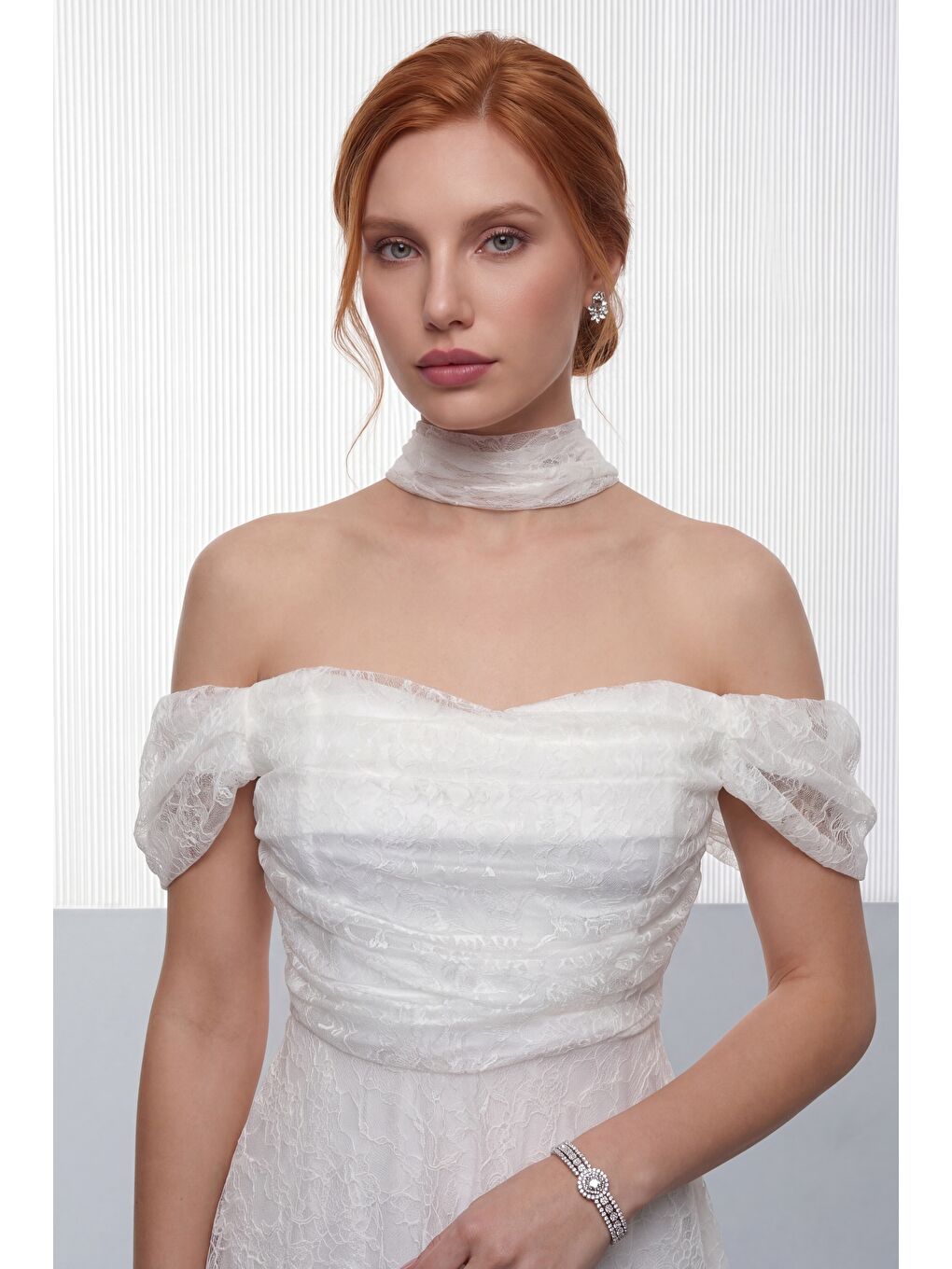 Kadın Beyaz Kayık Yaka Dantelli Mini Mezuniyet & Abiye Elbise-2