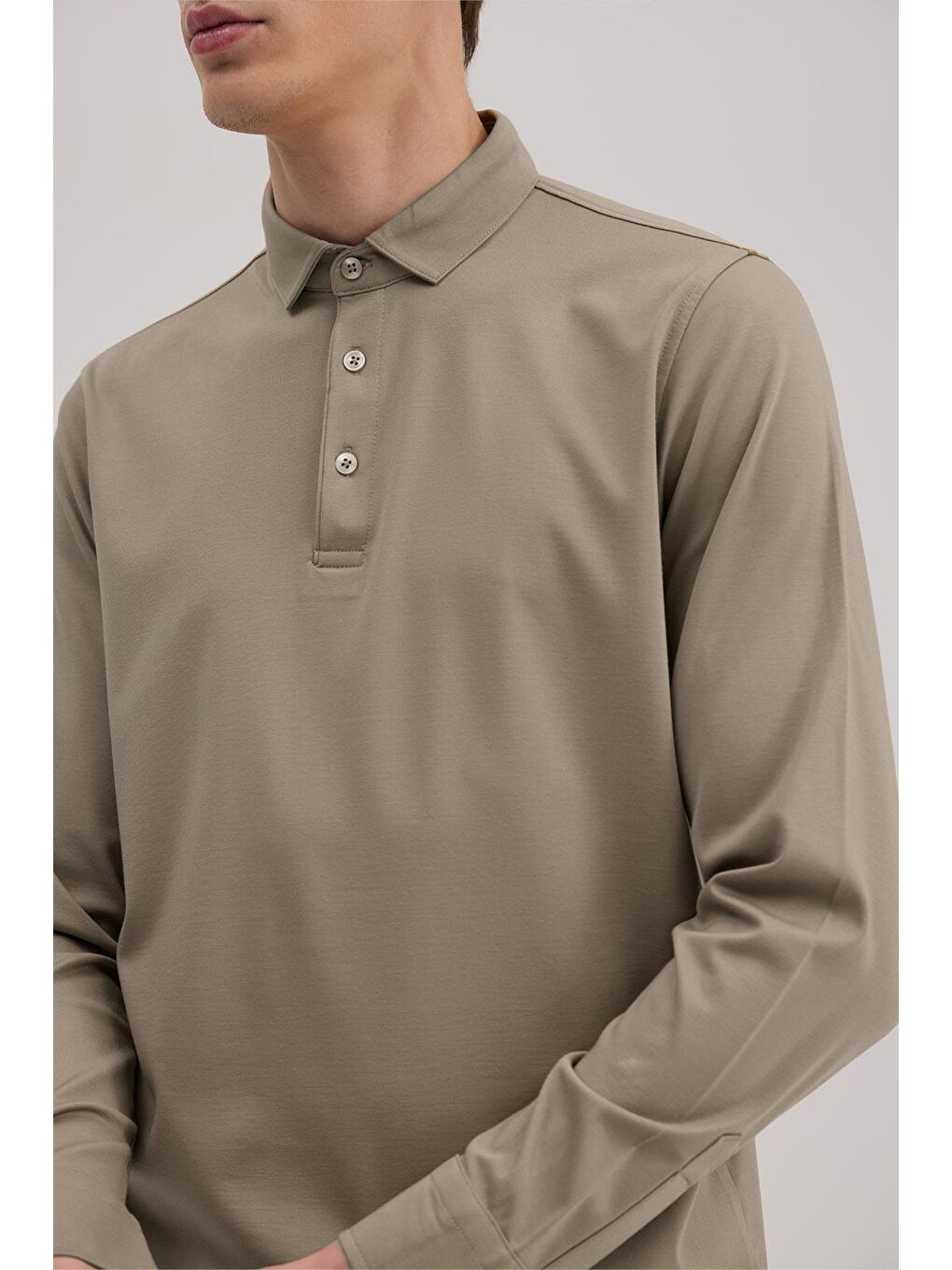 Bej Kahve Slim Fit Polo Yaka Sweatshirt-2