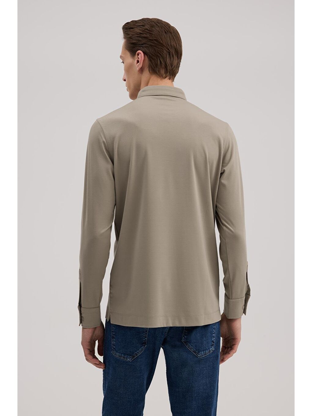 Bej Kahve Slim Fit Polo Yaka Sweatshirt-3