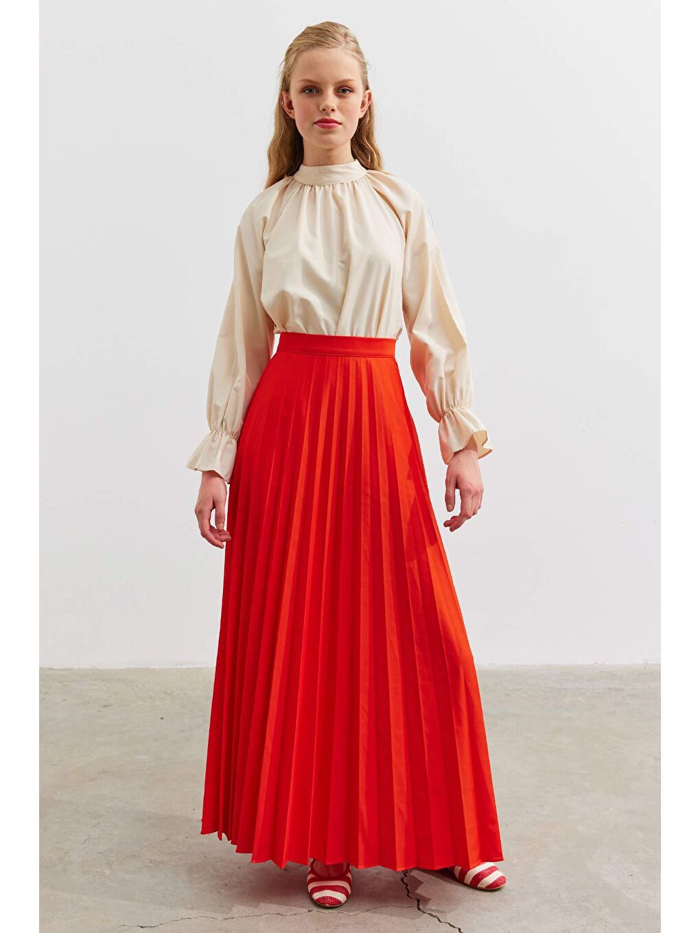 Turuncu Pilisoley Krep Etek - Oranj-1