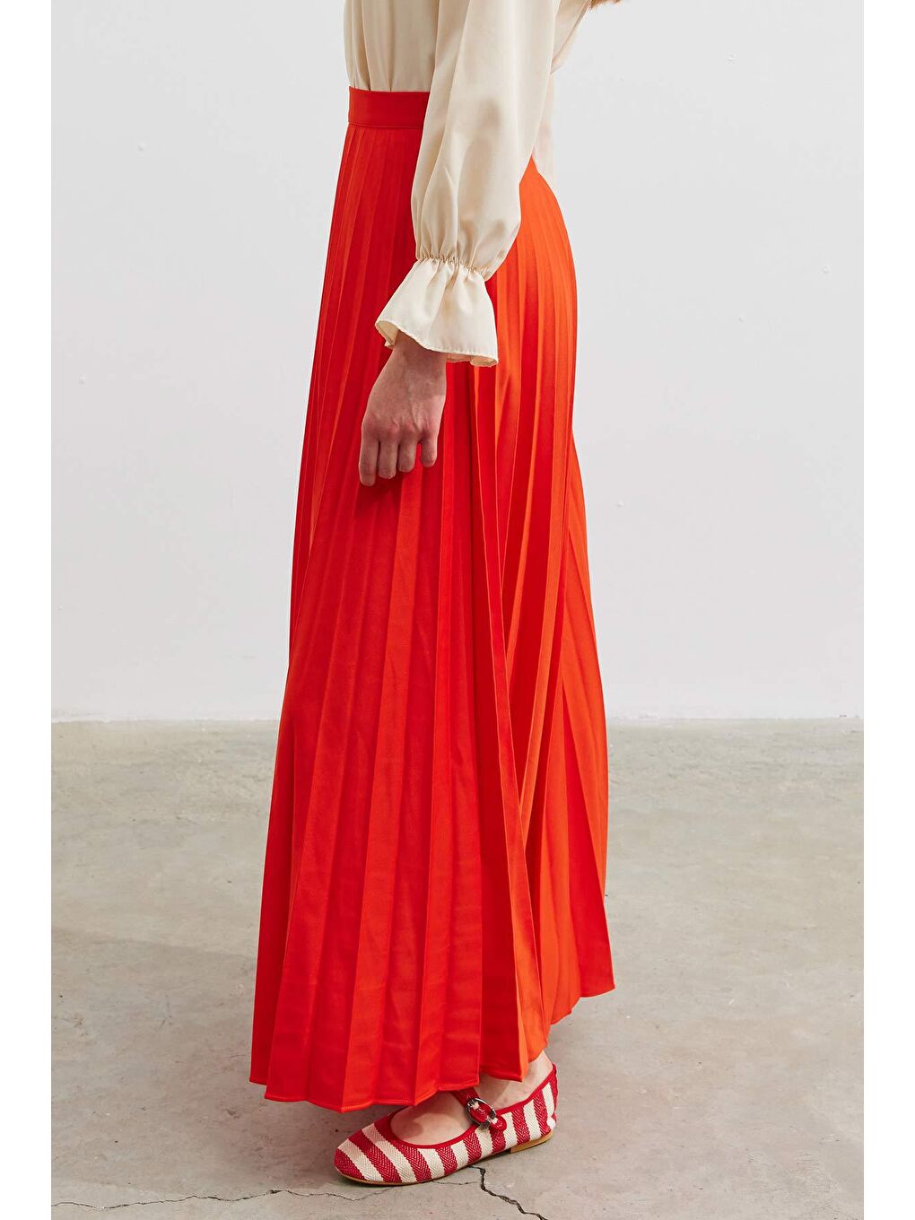 Turuncu Pilisoley Krep Etek - Oranj-2