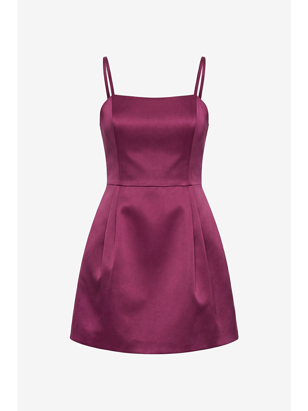 Kadın Bordo İnce Askılı Mini Saten Mezuniyet Abiye Elbise-6