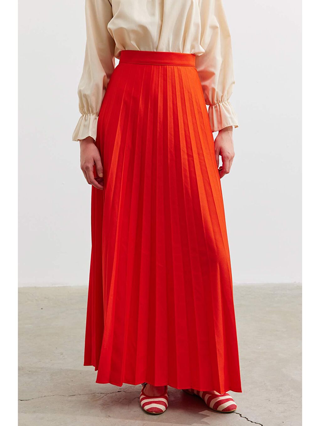 Turuncu Pilisoley Krep Etek - Oranj-3