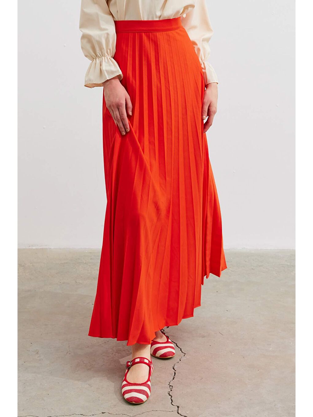 Turuncu Pilisoley Krep Etek - Oranj-4