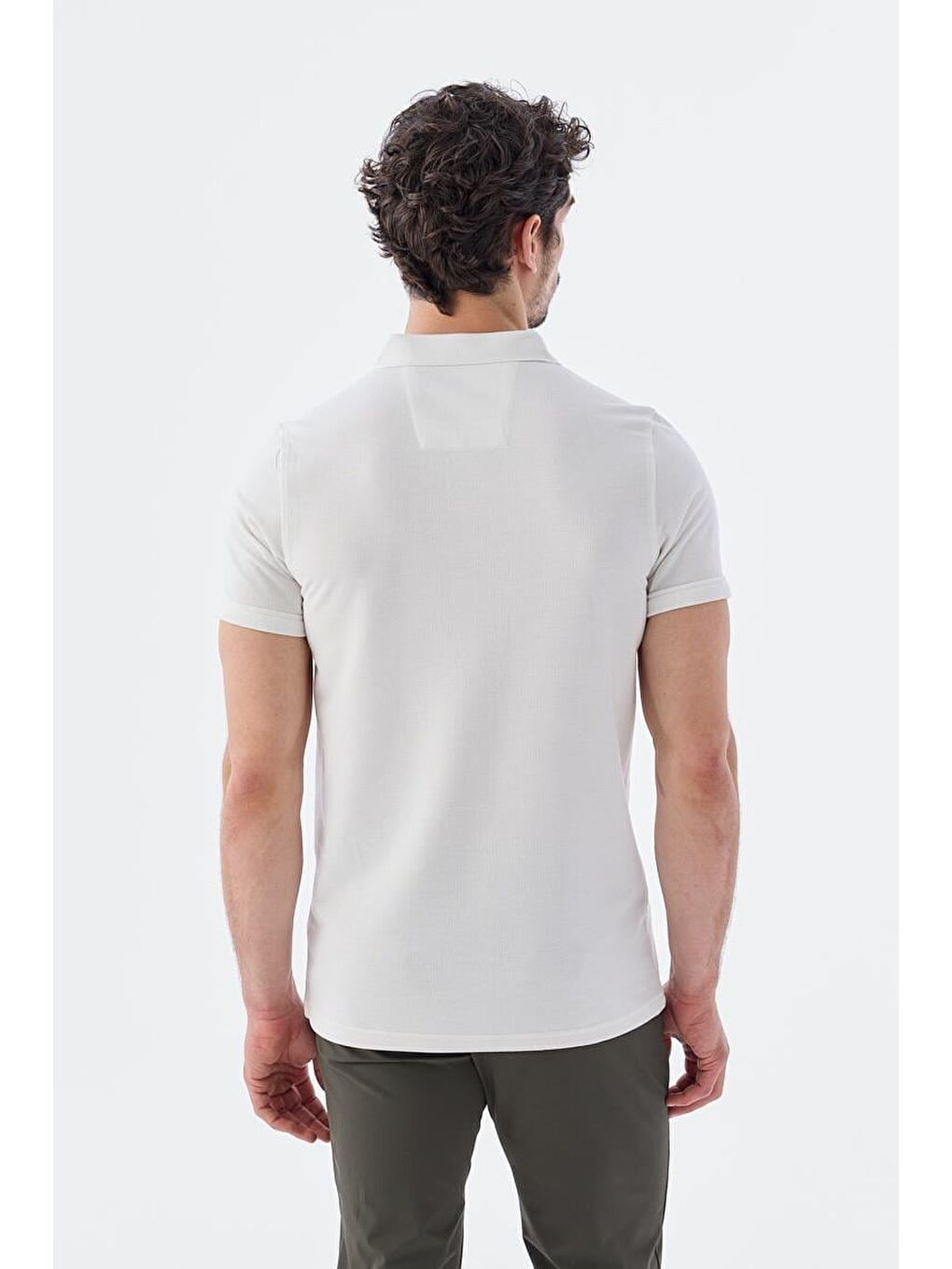 Ekru Fermuarlı Slim Fit Polo Yaka T-Shirt-3