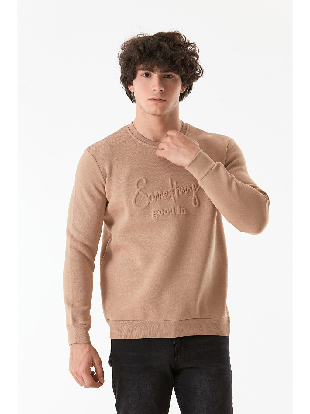 Fullamoda Camel-Bej Kabartmalı Bisiklet Yaka Sweatshirt - 2