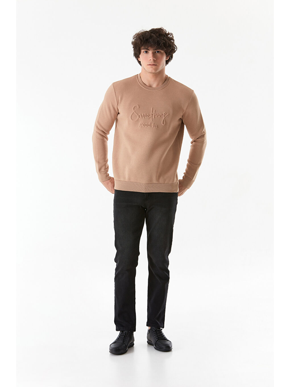 Fullamoda Camel-Bej Kabartmalı Bisiklet Yaka Sweatshirt - 3