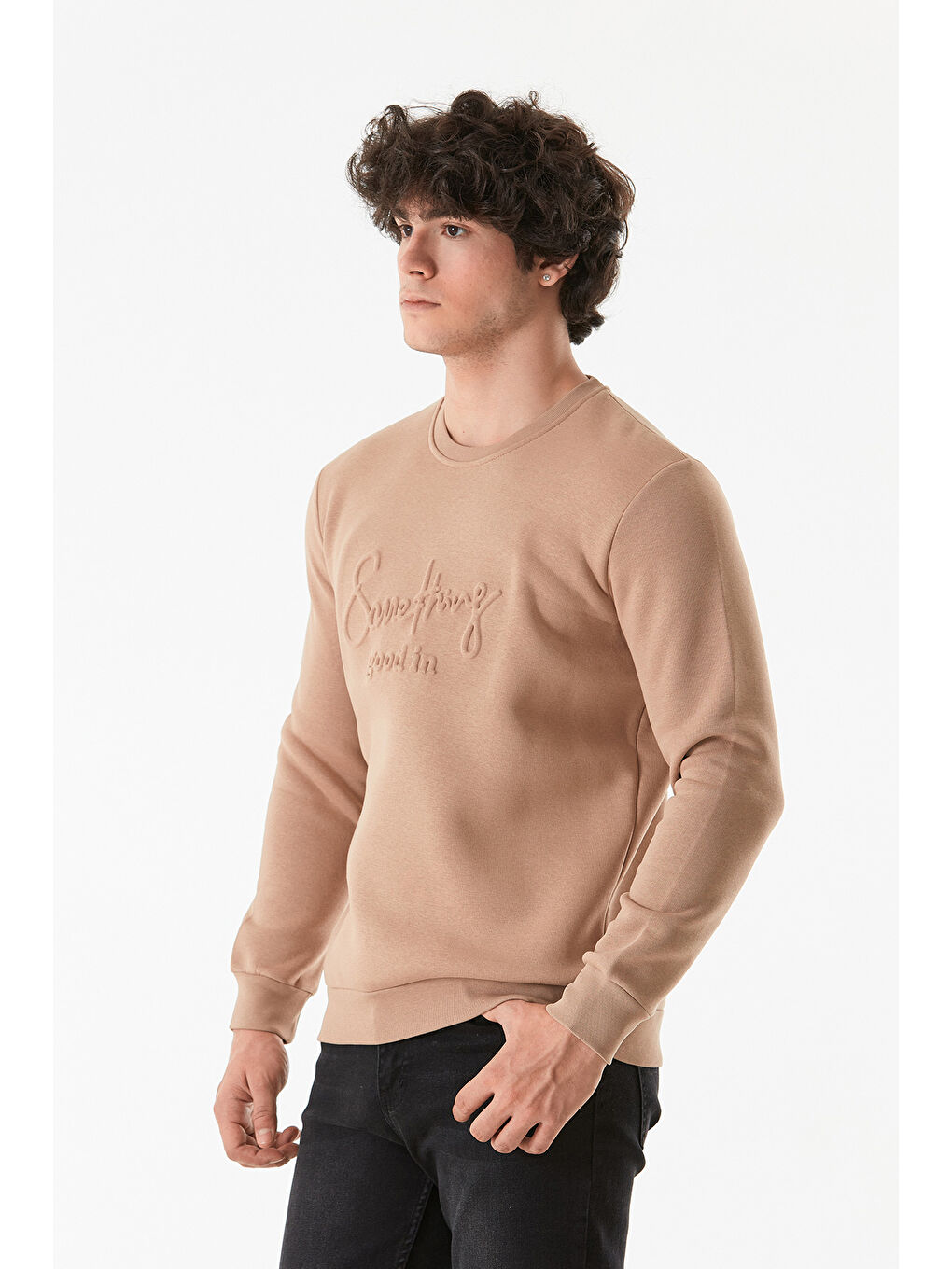 Fullamoda Camel-Bej Kabartmalı Bisiklet Yaka Sweatshirt - 4