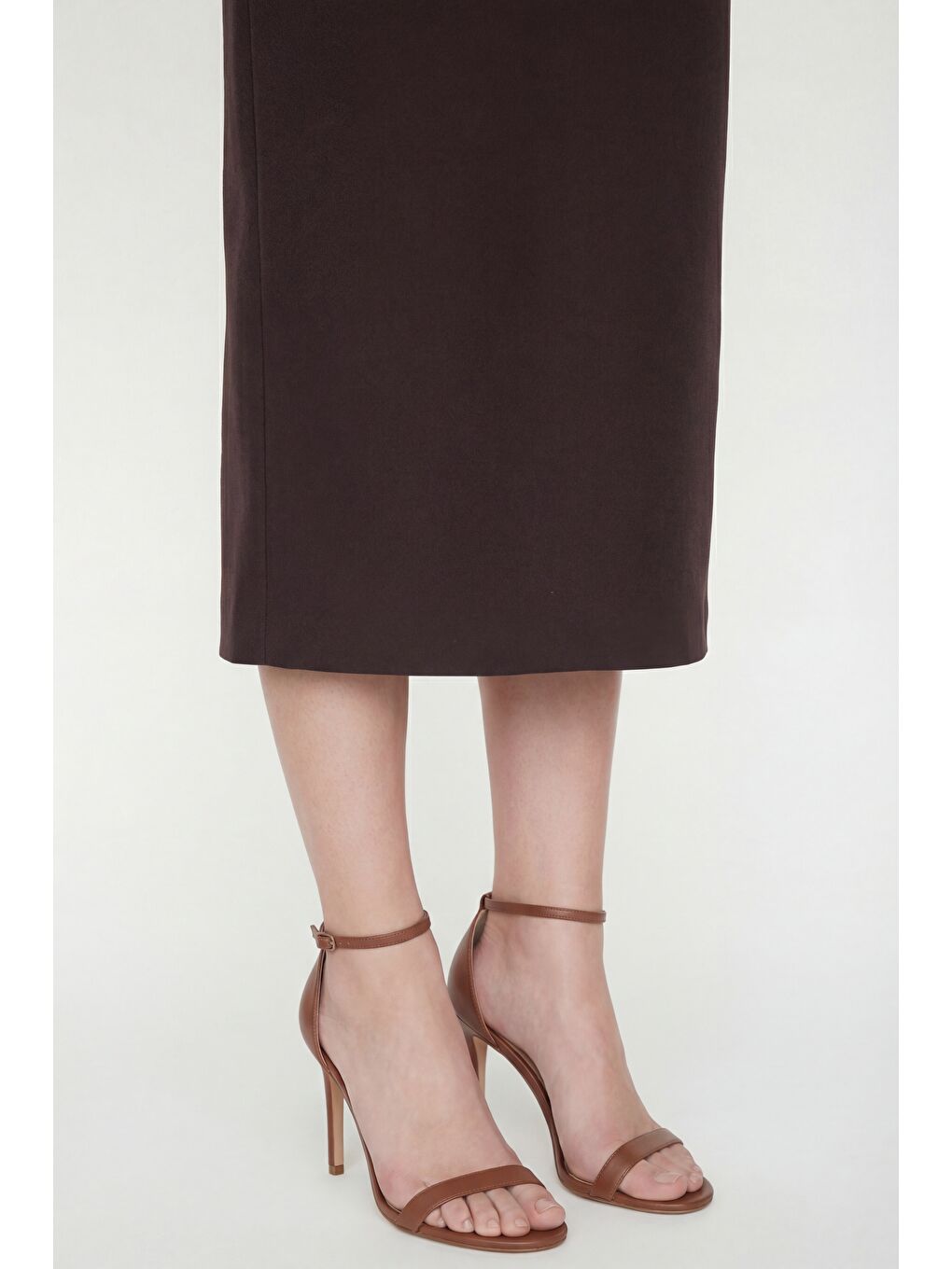 Kadın Kahverengi Kayık Yaka İncili Midi Söz Nişan Nikah Abiye Elbise-3