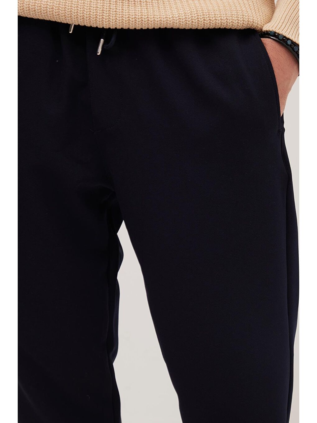 Erkek Regular Fit Beli Lastikli Bağcıklı Jogger Lacivert Pantolon Rahat Kesim Yan Cepli-2