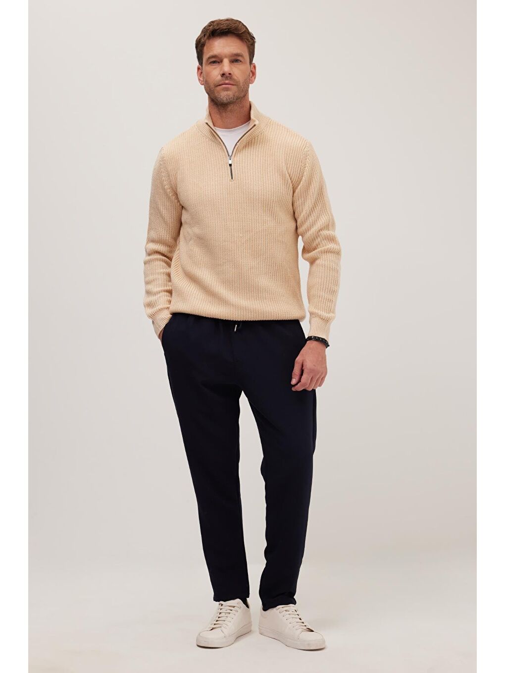 Erkek Regular Fit Beli Lastikli Bağcıklı Jogger Lacivert Pantolon Rahat Kesim Yan Cepli-3