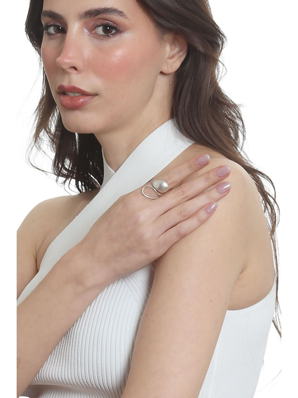 Gri Kadın Dolama Model Dualite Damla Formlu Ayarlanabilir Yüzük-6