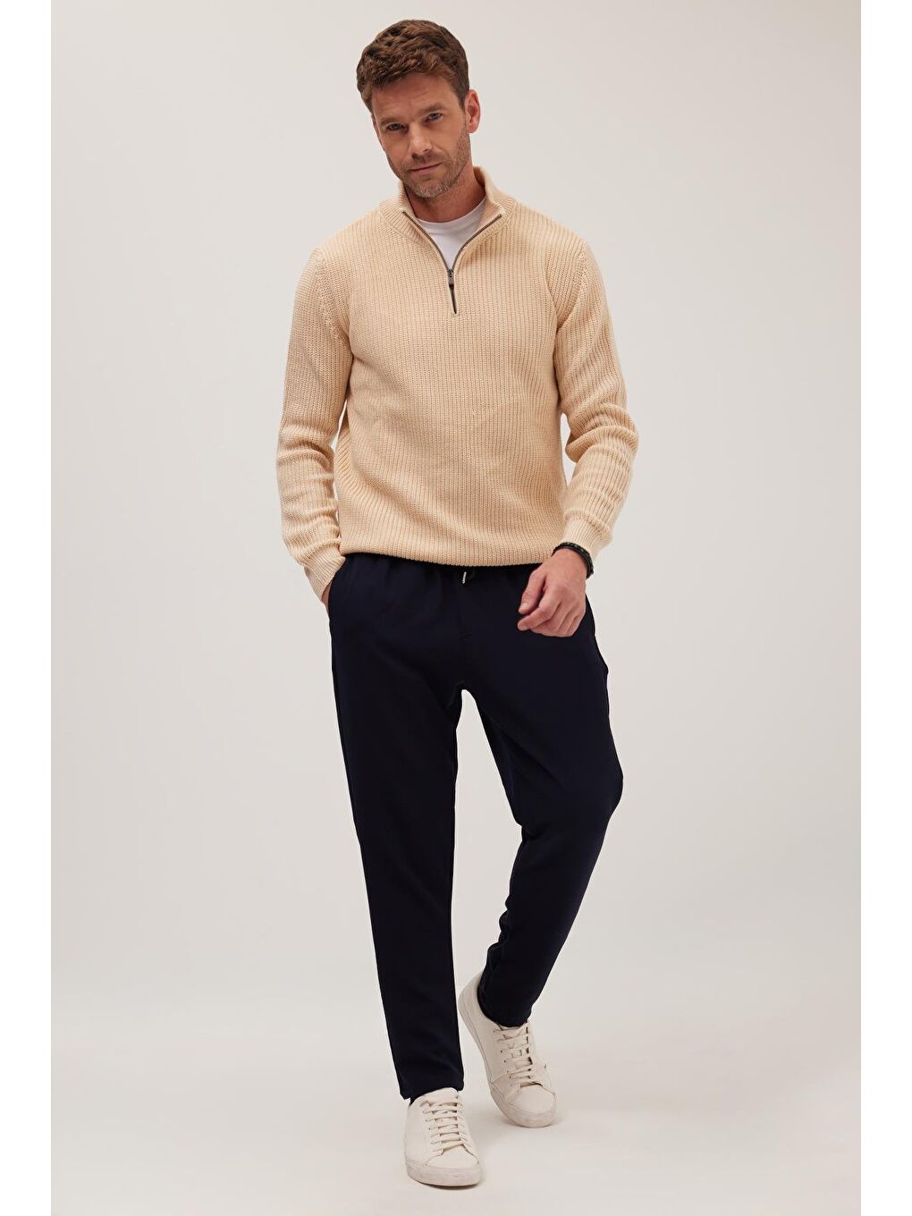 Erkek Regular Fit Beli Lastikli Bağcıklı Jogger Lacivert Pantolon Rahat Kesim Yan Cepli-4