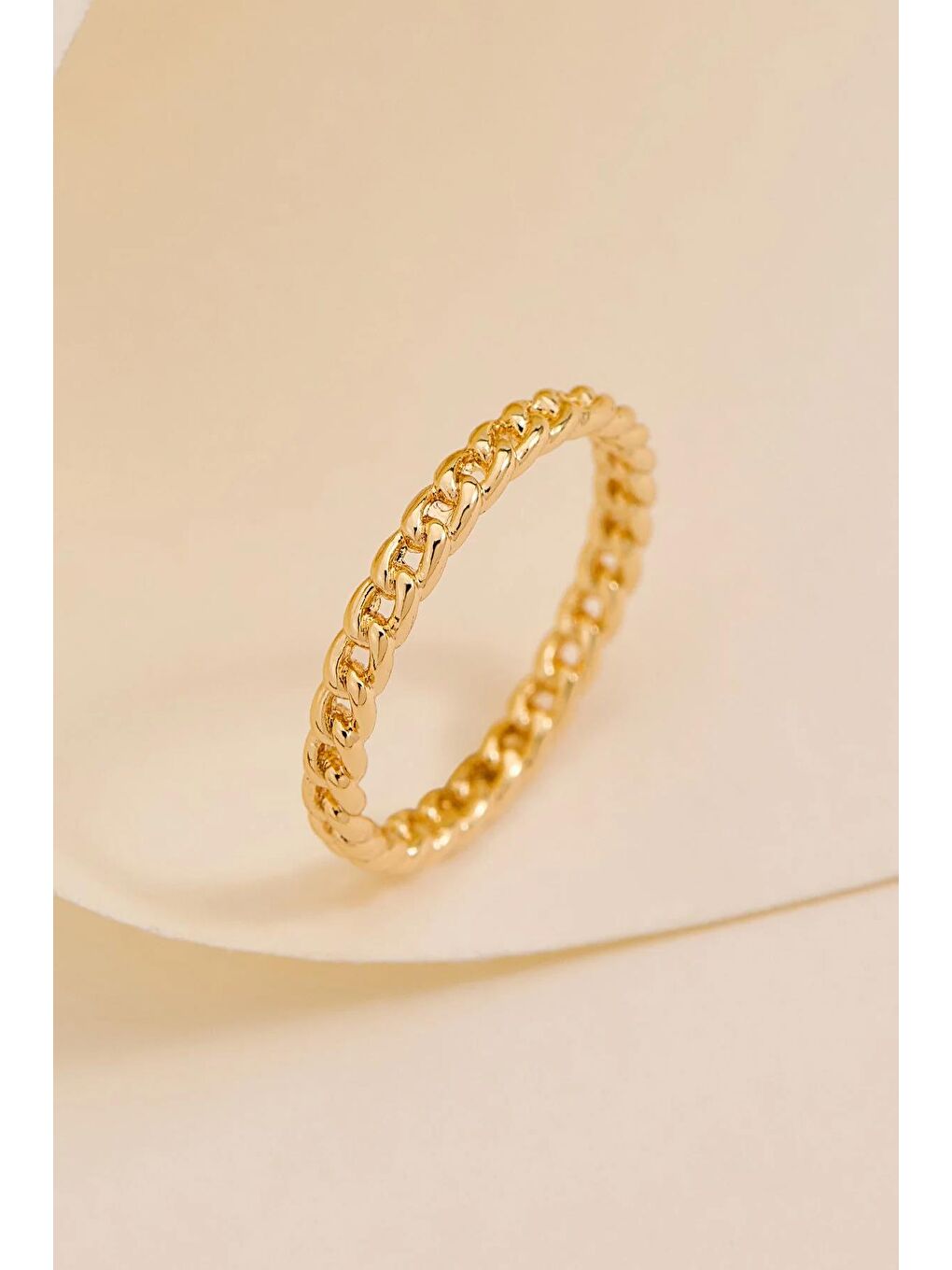 Sarı 18 K Chain Altın Rengi Ayarlamalı Kadın Yüzük-2