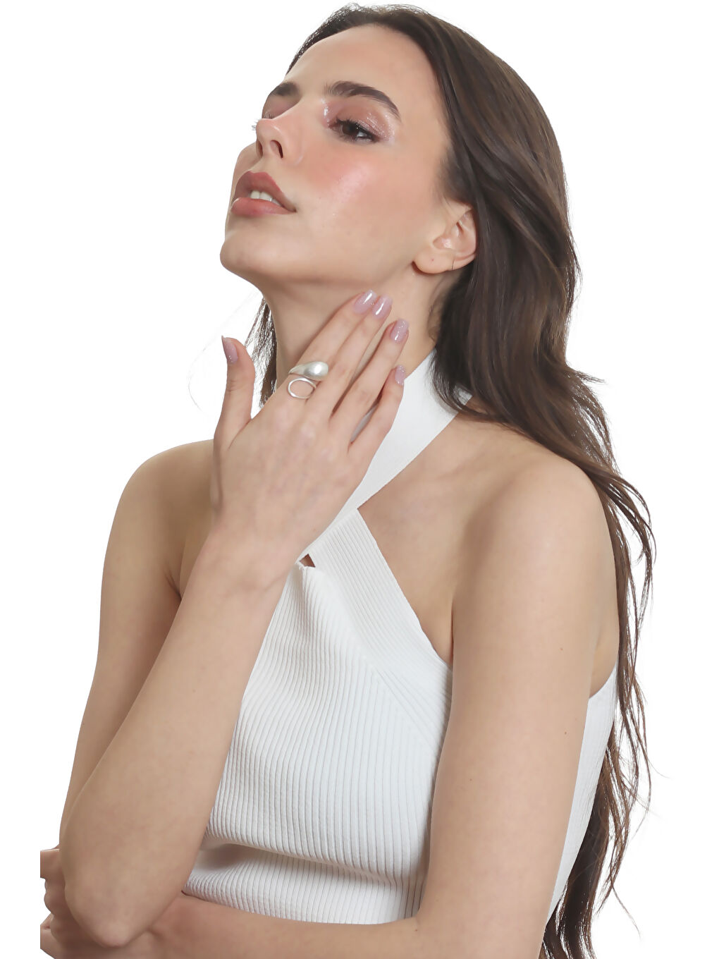 Gri Kadın Dolama Model Dualite Damla Formlu Ayarlanabilir Yüzük-7