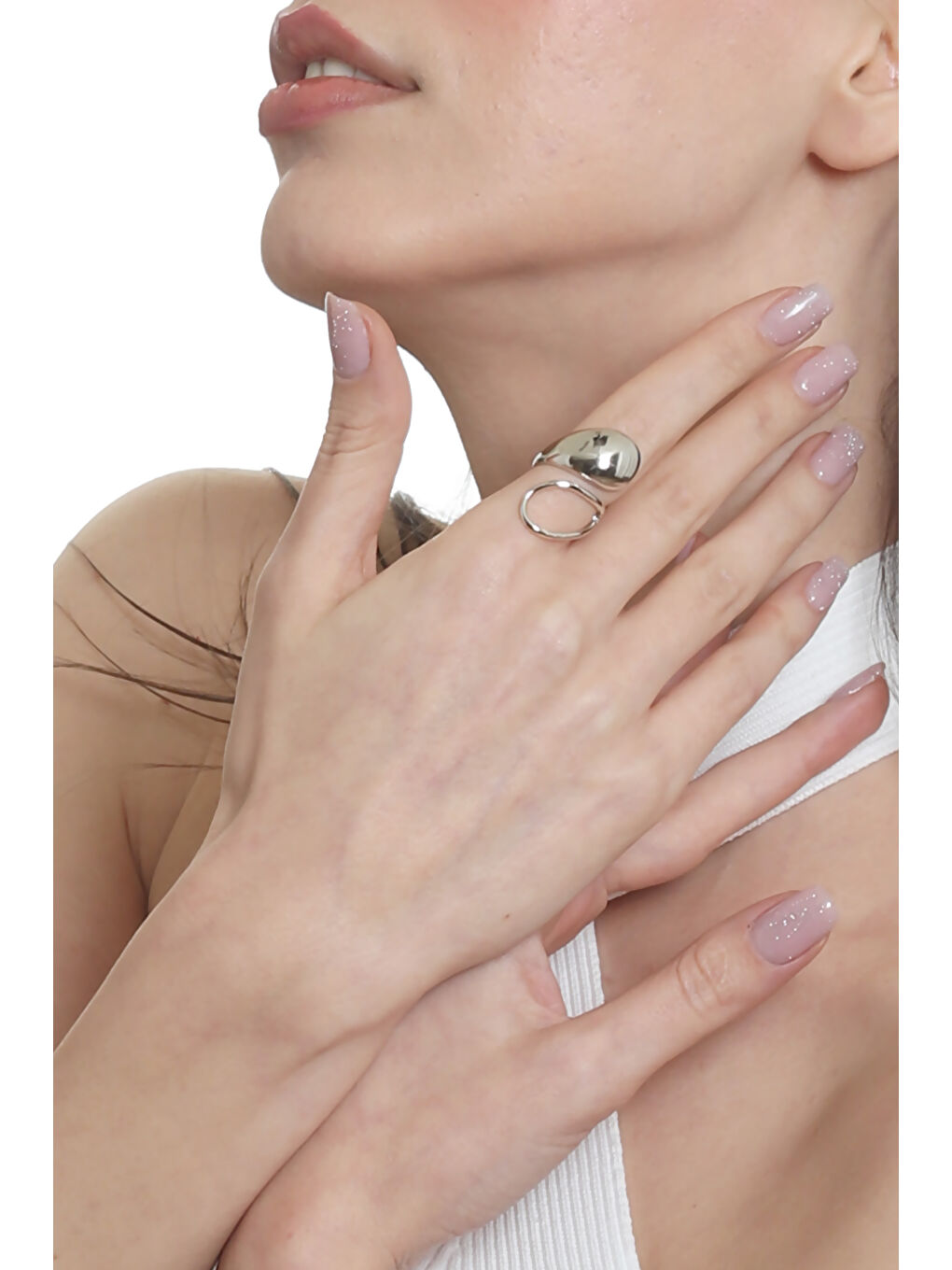 Gri Kadın Dolama Model Dualite Damla Formlu Ayarlanabilir Yüzük-4