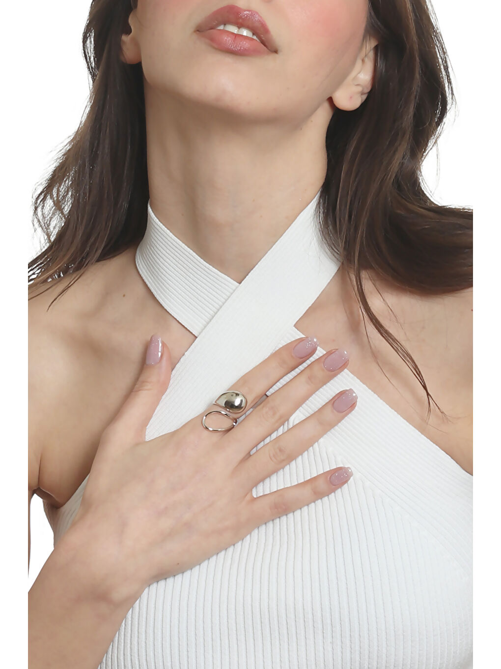 Gri Kadın Dolama Model Dualite Damla Formlu Ayarlanabilir Yüzük-5