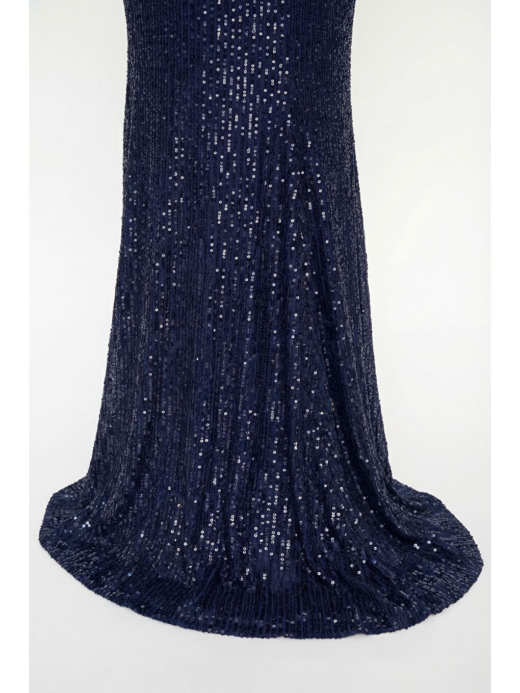 Kadın Lacivert Dar Kalıp Halter Yaka Uzun Pul Payet Abiye Elbise-2