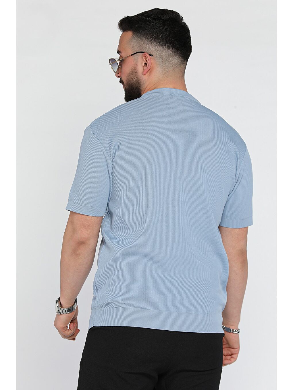 Mavi Erkek Bisiklet Yaka Fitilli Tişört-2