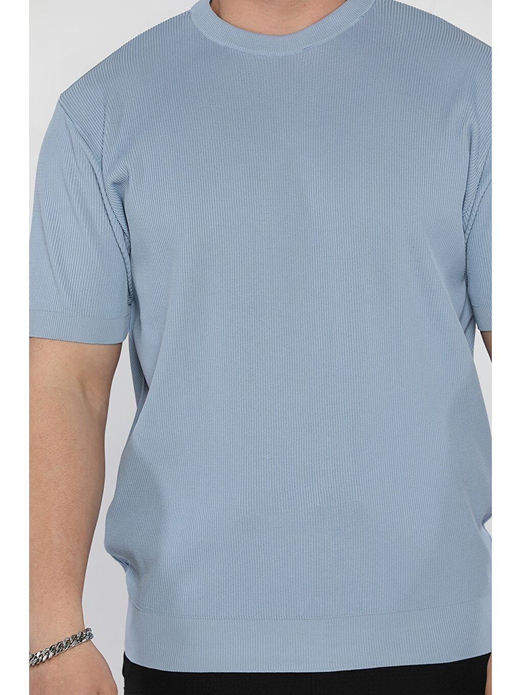 Mavi Erkek Bisiklet Yaka Fitilli Tişört-3