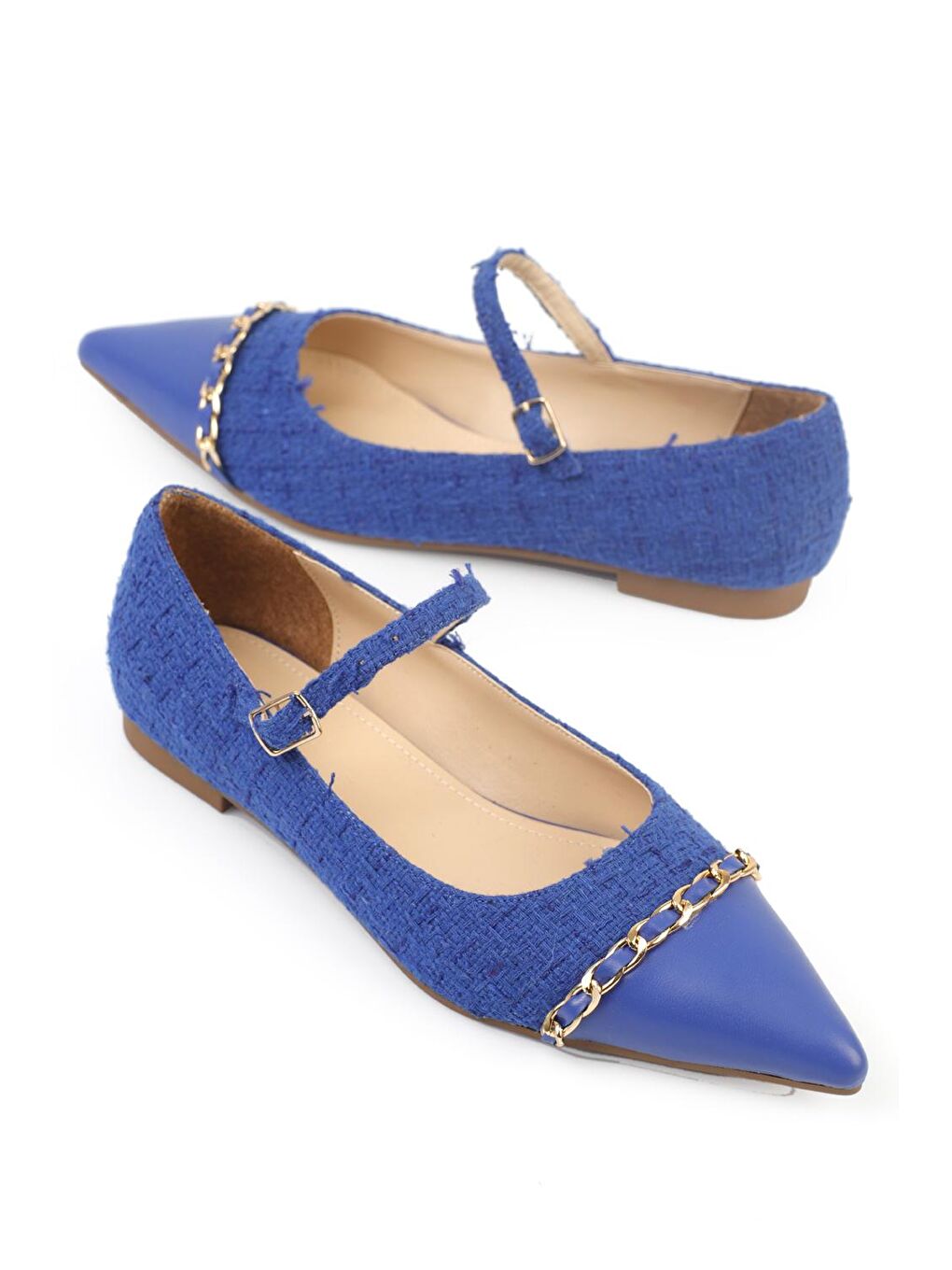 Mavi Sivri Burunlu Bantlı Kadın Babet-1