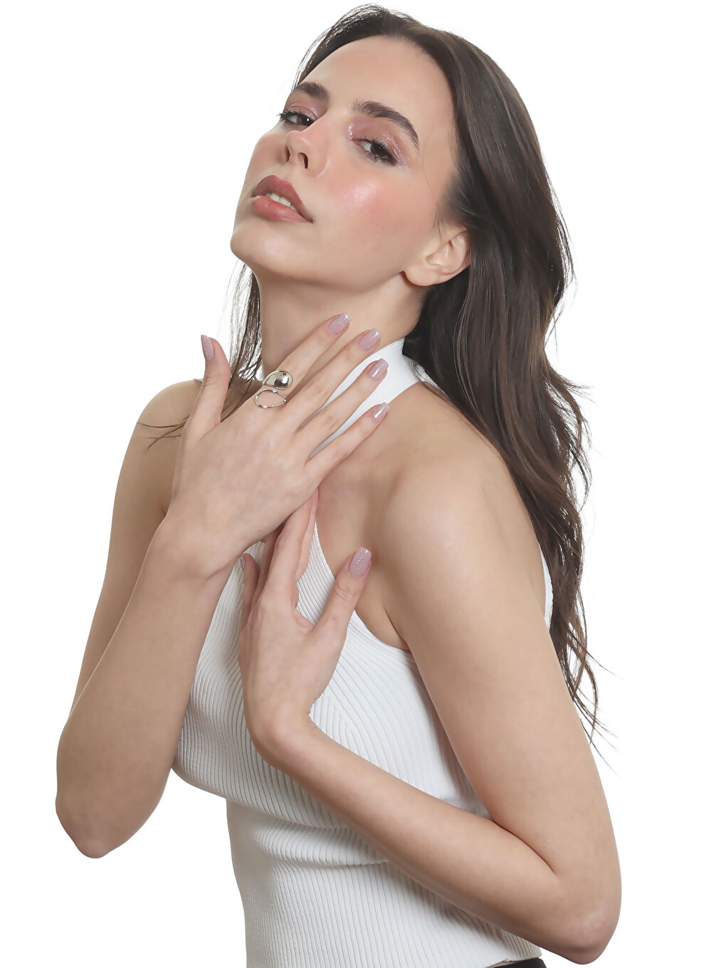 Gri Kadın Dolama Model Dualite Damla Formlu Ayarlanabilir Yüzük-7