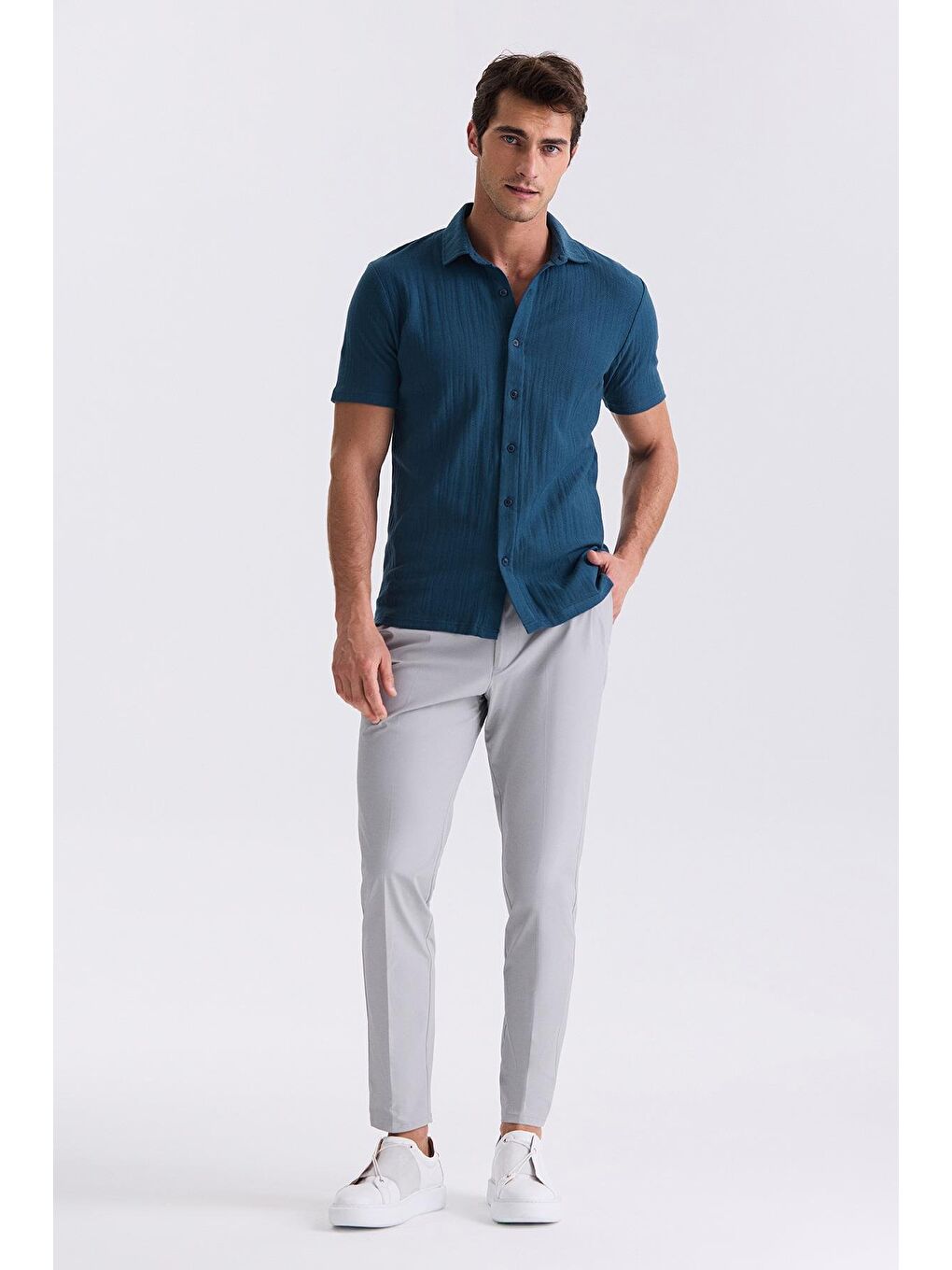 Lacivert Slim Fit Düğmeli Gömlek-1