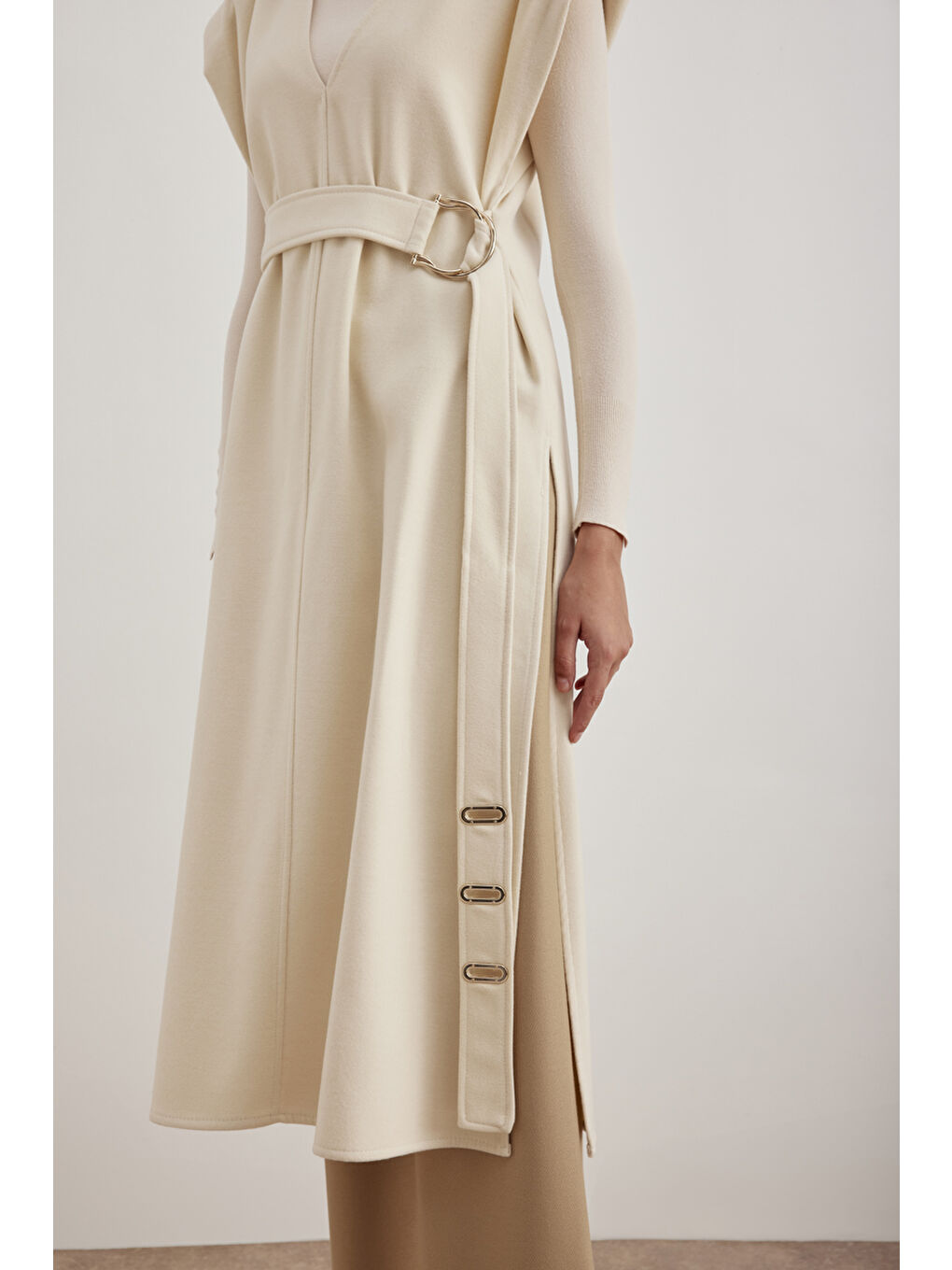 Ekru 18183111 Kemer Detalı Kap-2