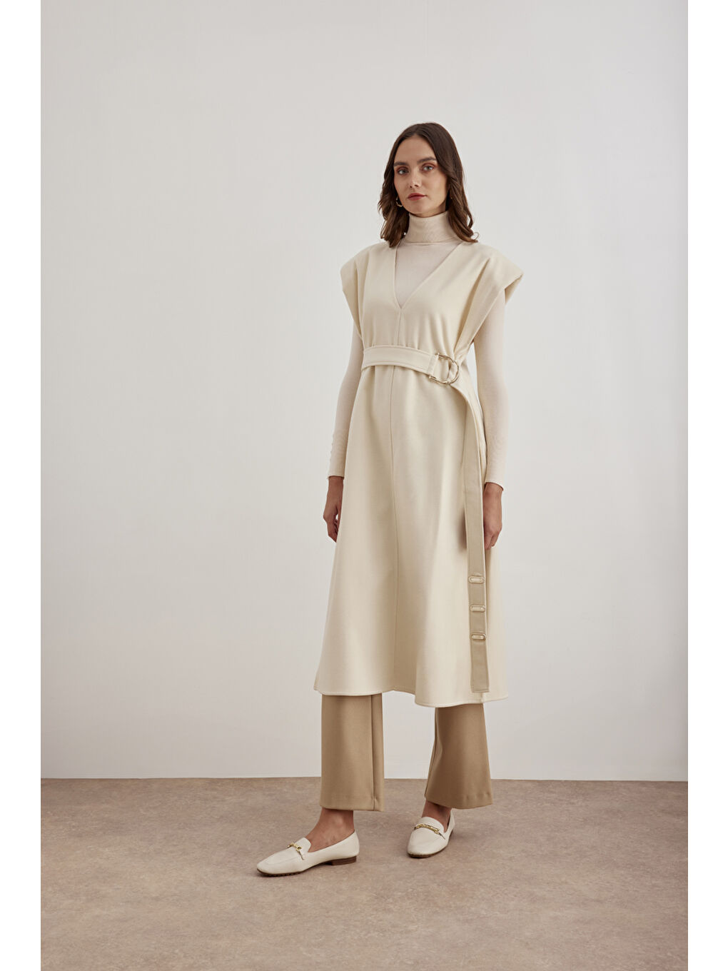 Ekru 18183111 Kemer Detalı Kap-3