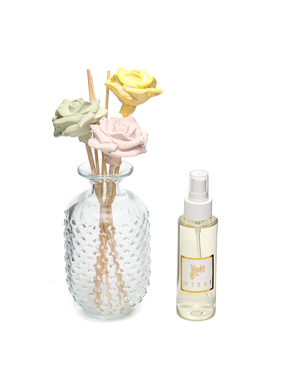 Karışık Gül Seramik Taş Dekorlu Cam Vazo-1