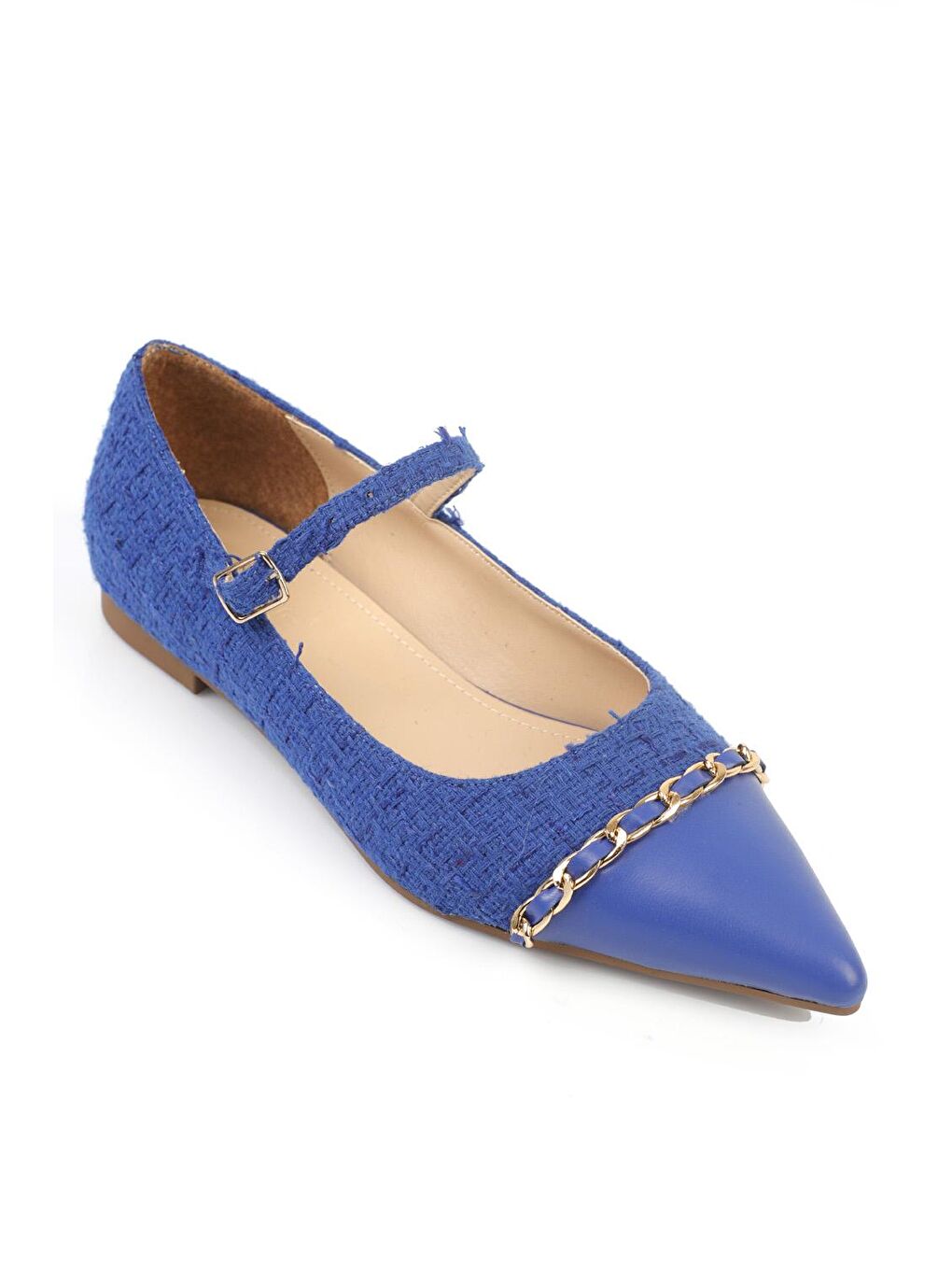 Mavi Sivri Burunlu Bantlı Kadın Babet-3