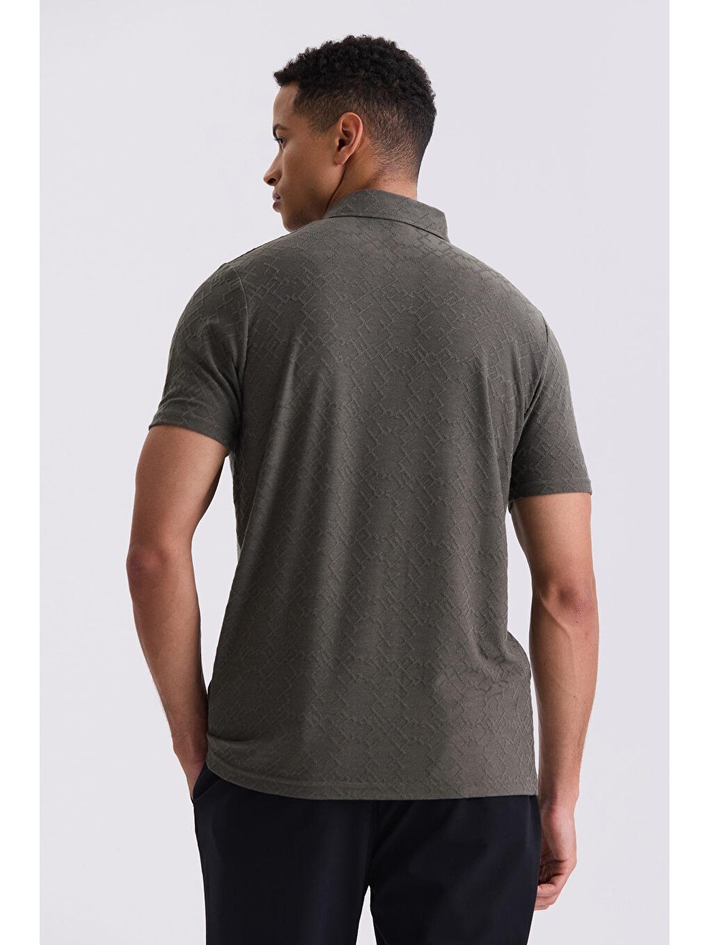 Haki Slim Fit Desenli Polo Yaka T-Shirt-3