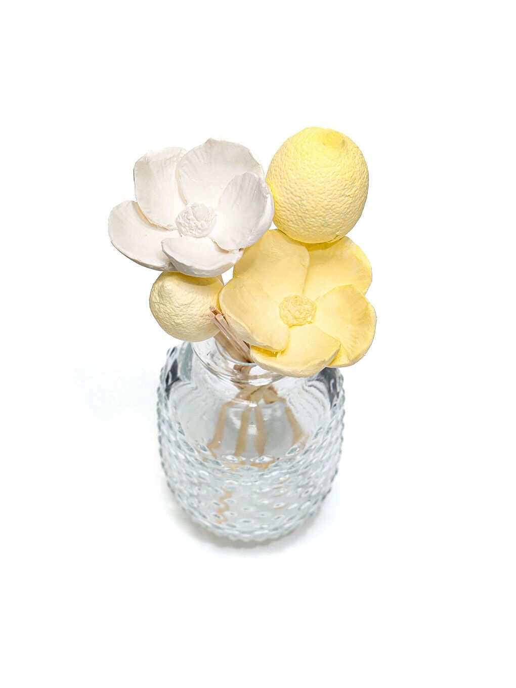 Sarı Limon ve Çiçek Seramik Taş Dekorlu Vazo-1