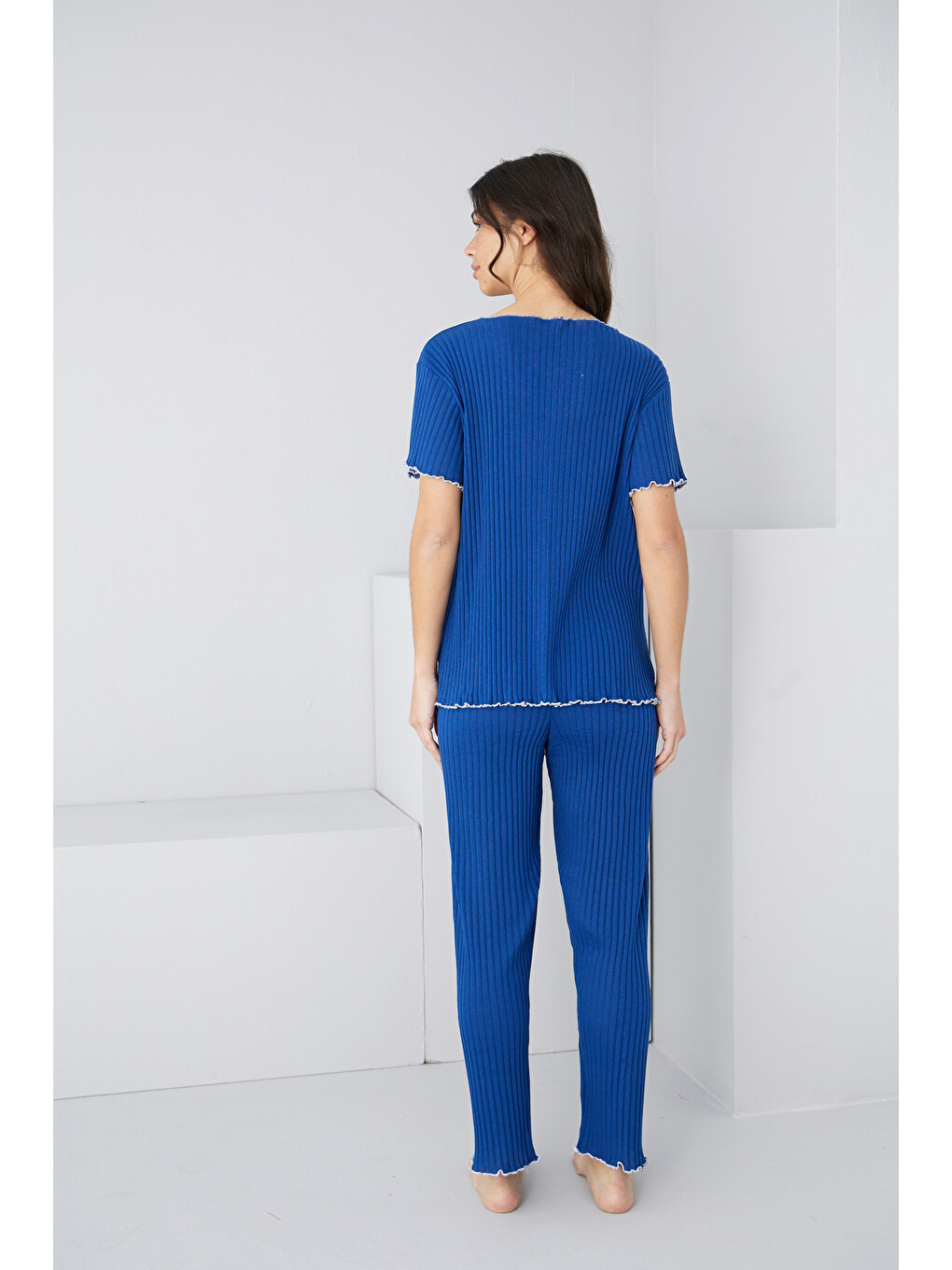 Mavi Saks Mevsimlik İnce Fiyonklu Pijama Takım7879-2