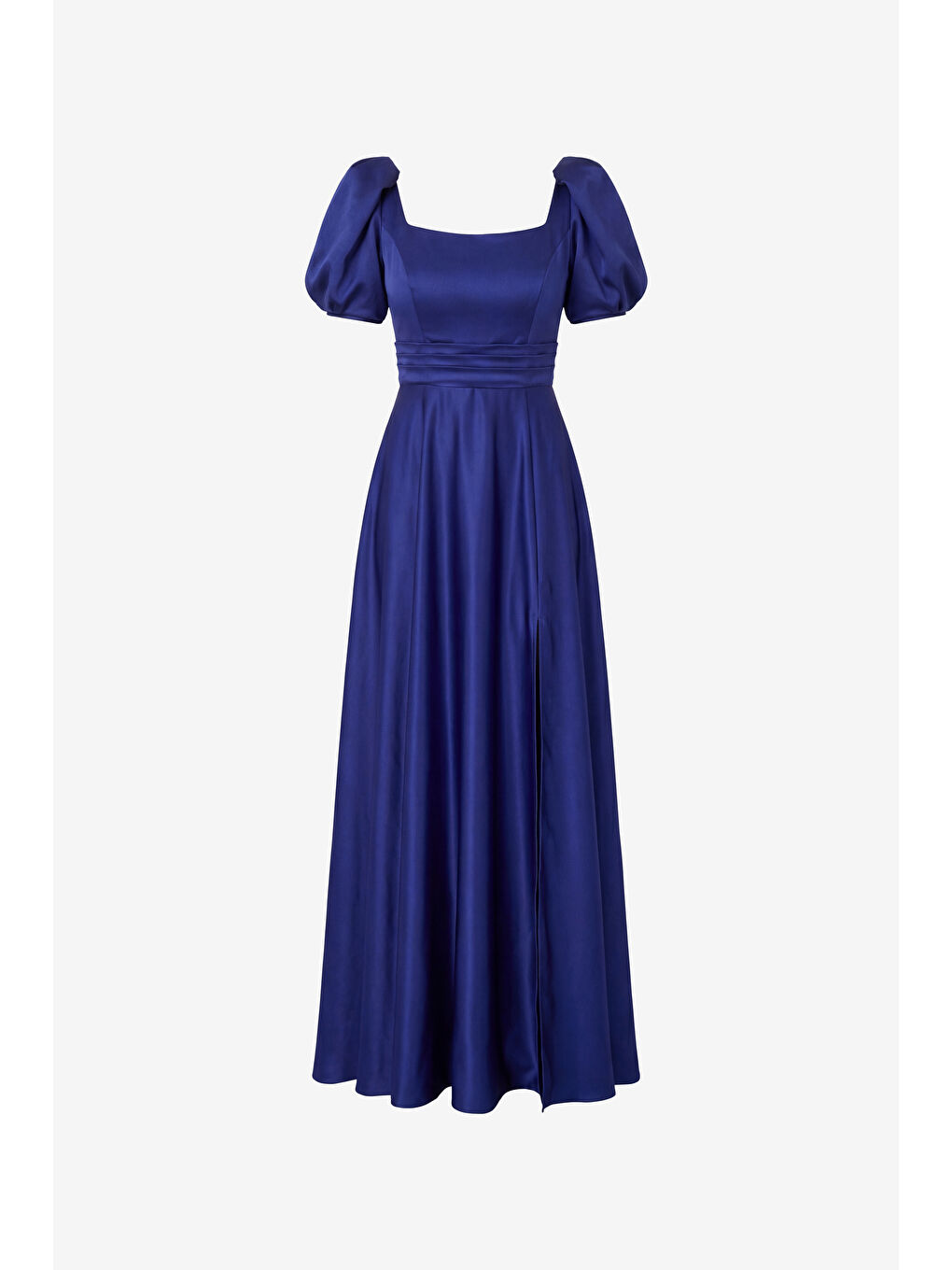 Kadın Lacivert Kare Yaka Balon Kol Yırtmaçlı Söz Nişan Nikah Abiye Elbise-6