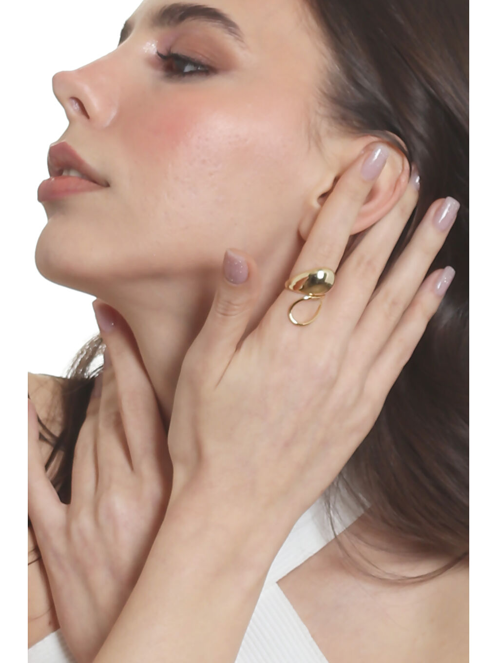 Sarı Kadın Dolama Model Dualite Damla Formlu Ayarlanabilir Yüzük-3