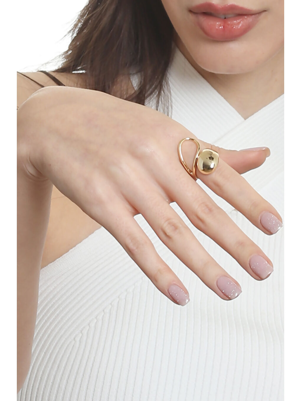 Sarı Kadın Dolama Model Dualite Damla Formlu Ayarlanabilir Yüzük-4