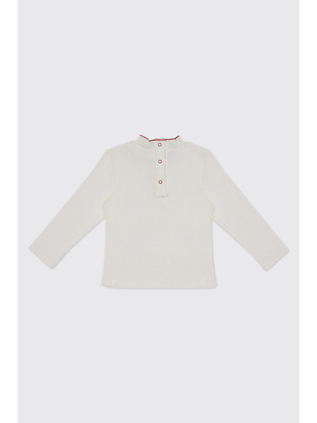 Kız Bebek Yakası Dikiş Detaylı Ekru Tişört-1