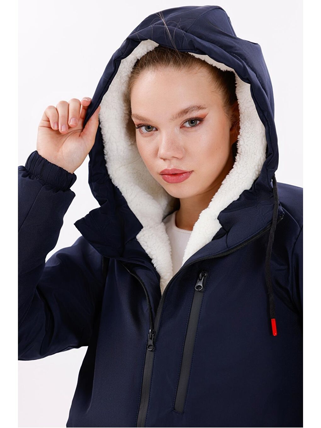 Lacivert Kadın Kürklü Su Ve Rüzgar Geçirmez Kapüşonlu Kışlık Mont & Kaban & Parka-2