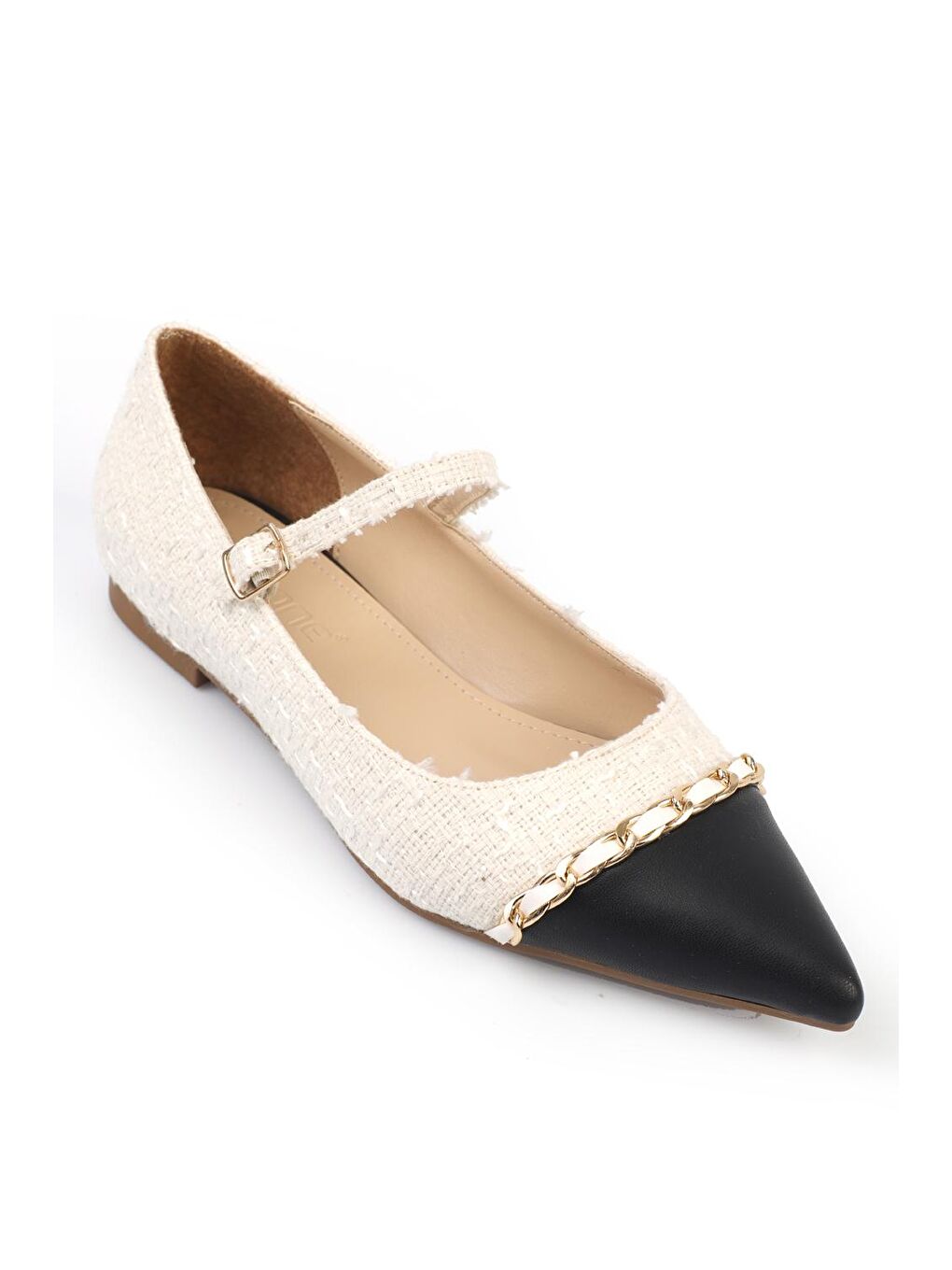 Beyaz Sivri Burunlu Bantlı Kadın Babet-3