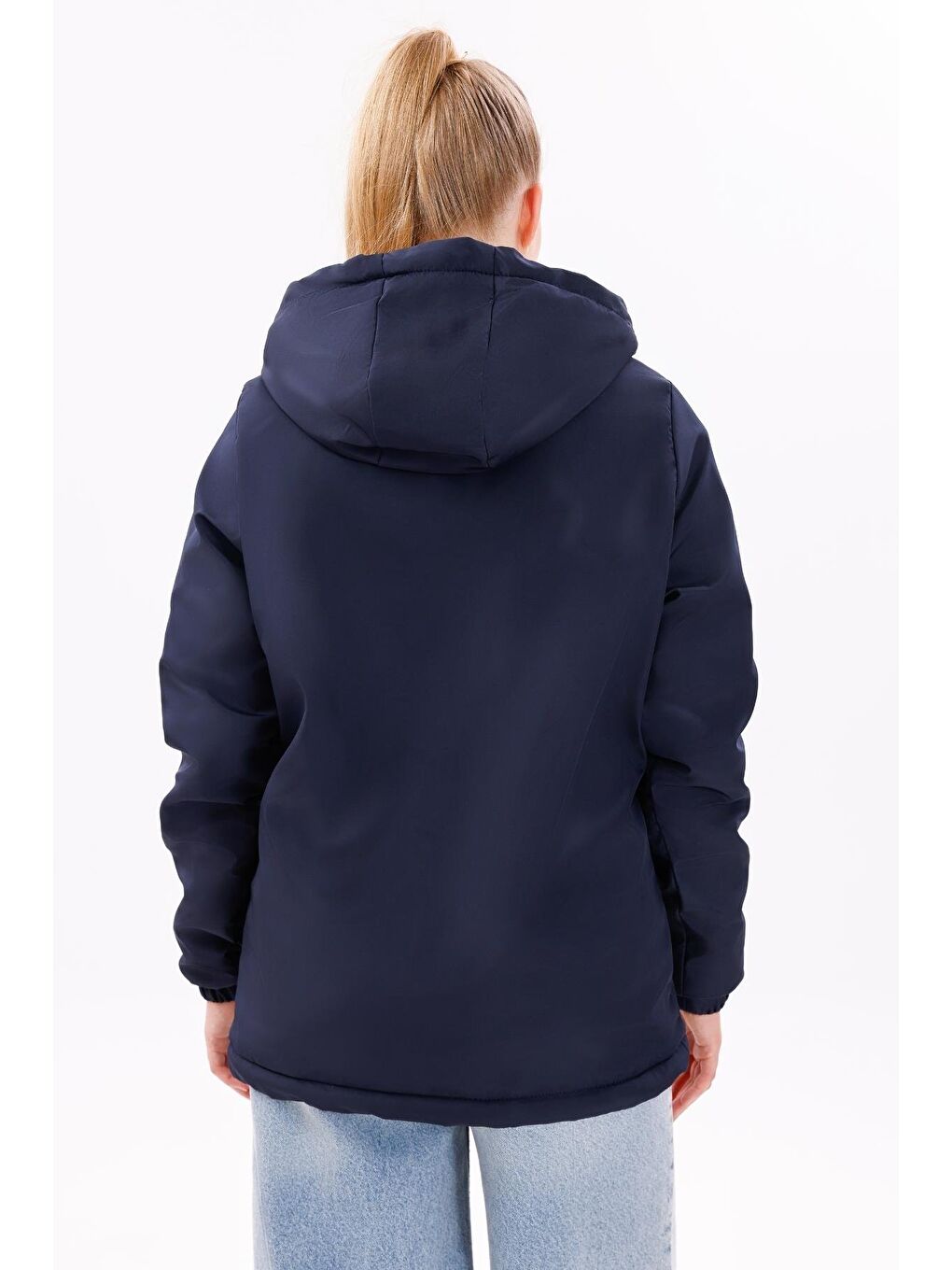 Lacivert Kadın Kürklü Su Ve Rüzgar Geçirmez Kapüşonlu Kışlık Mont & Kaban & Parka-6