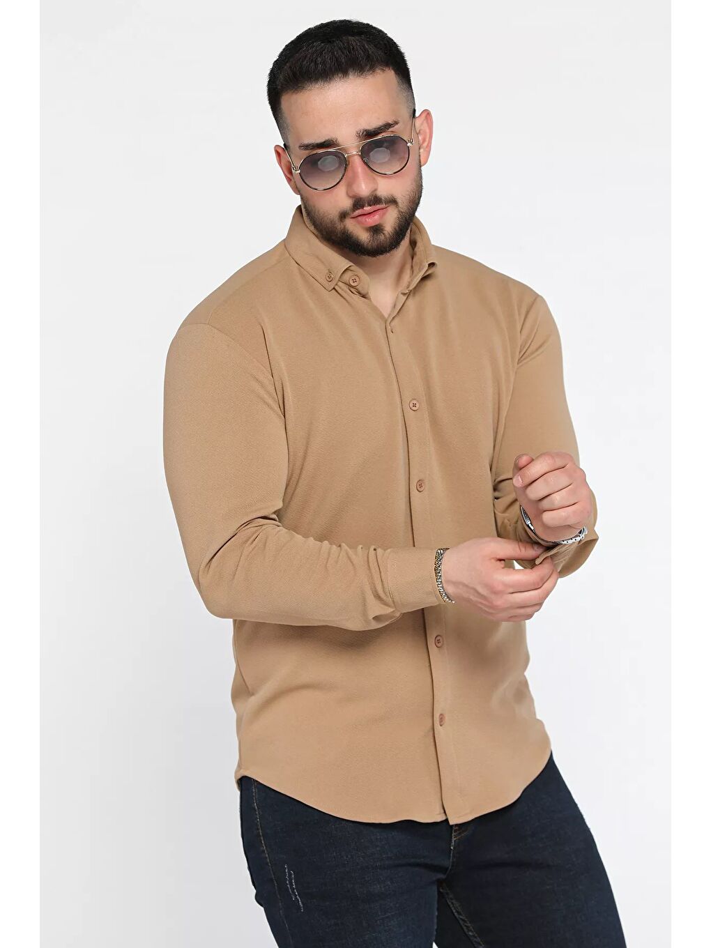 Ekru Erkek Uzun Kol Gömlek